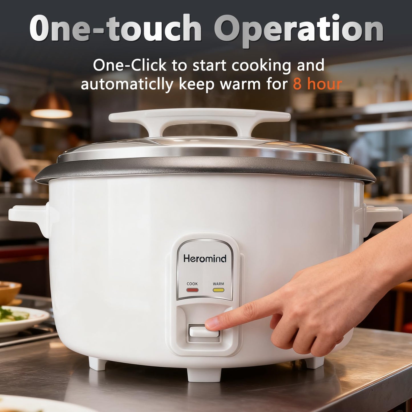 Heromind Commercial Rice Cooker, 90-Cup Rice Cooker, 16Qt / 18 L Large Rice Cooker with Nonstick Inner Pot, Fast Cooking and Auto Keep Warm, with Rice Cup and Paddle, Easy to Clean, 1950W