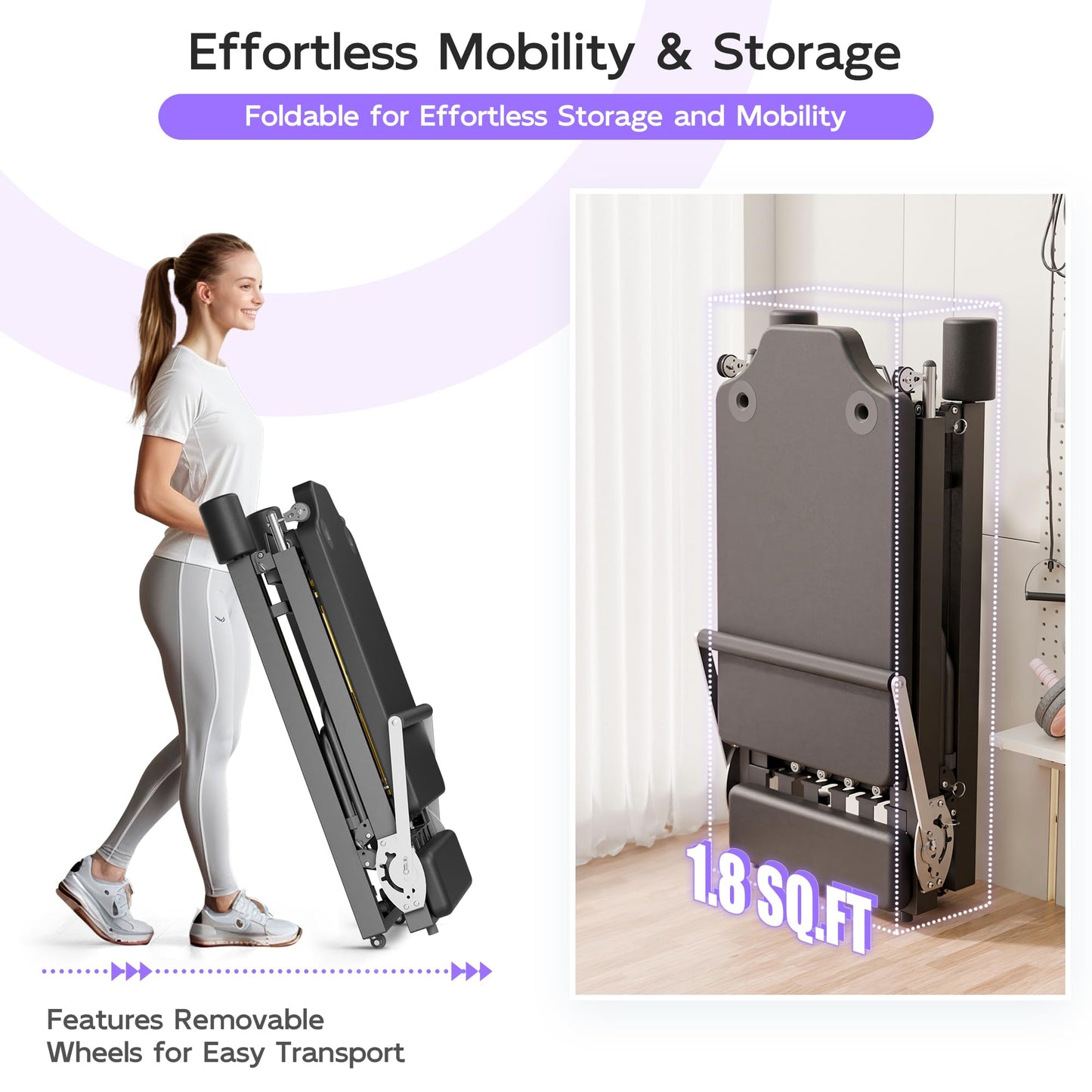 MU Pilates Reformer, Foldable Reformer Pilates Machine with Dual Resistance for Home Use and Gym Workout, Suitable for Advanced and Beginners Users (77.5" Standard Version)