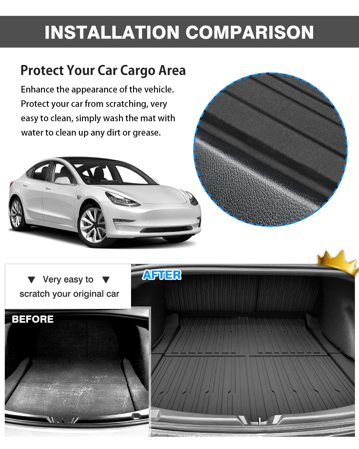 Powerty Floor Mats for 2024 2025 2026 Tesla Model 3 Highland 8 PCS Floor Cargo Liners Full Set All Weather TPE 3D 2 Row Liner Front Rear Storage Mat and Rear Seat Back Mats