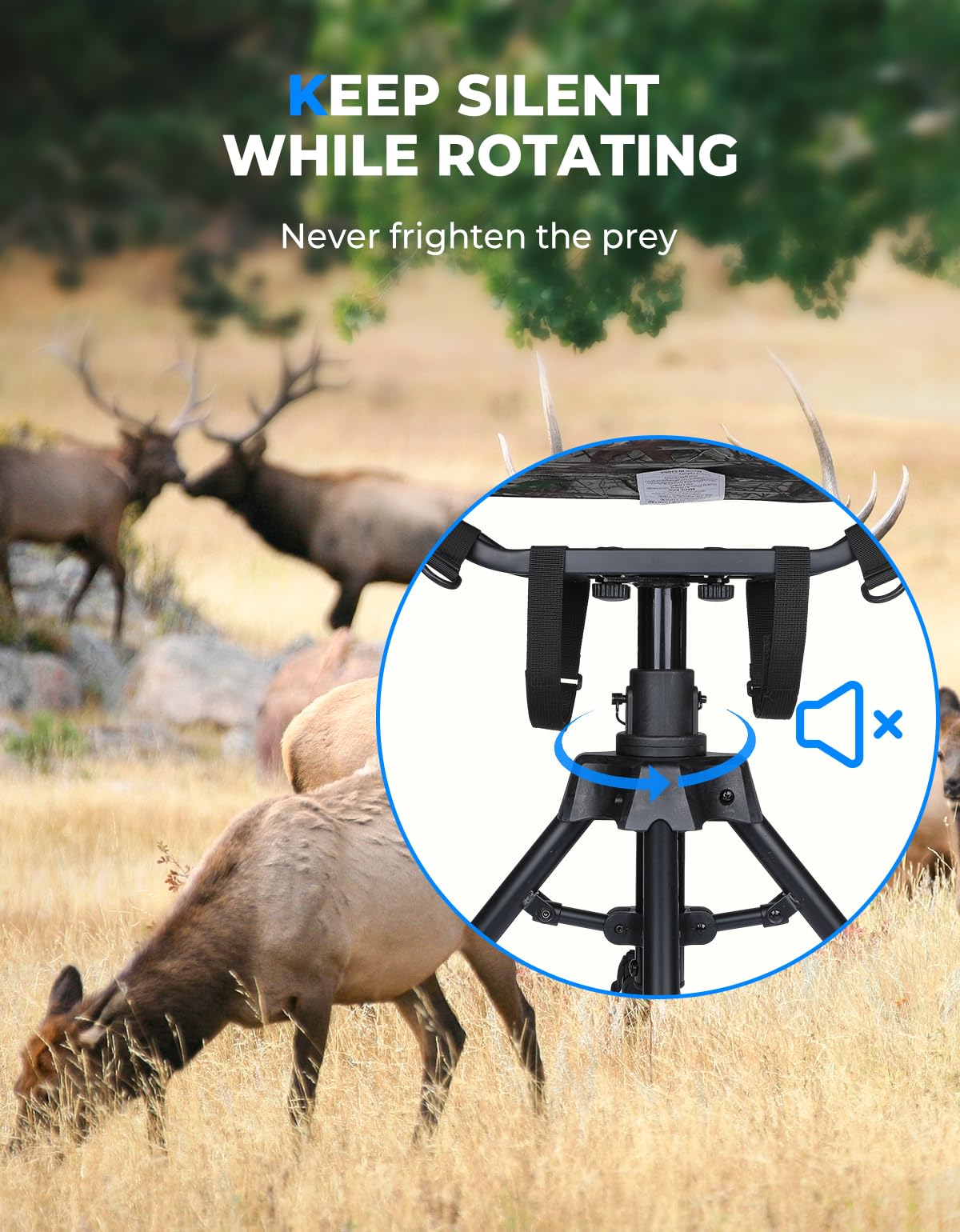 KEMIMOTO 360 Degree Silent Swivel Blind Hunting Chair, 320 Lbs Camo Height Adjustable Quick Folding Portable Comfortable Hunting Deer Fishing Ground Chair