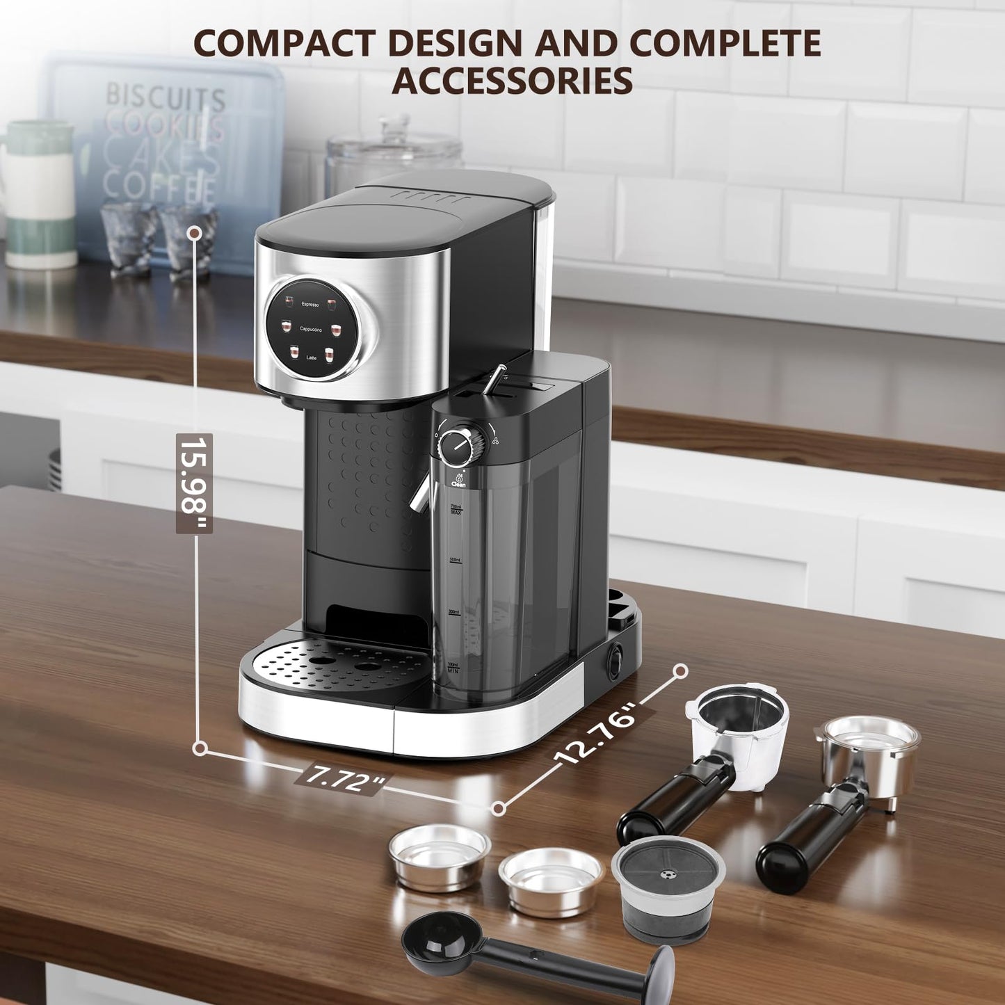 COWSAR Espresso Machine 20 Bar, Commercial Cappuccino & Latte Machine with Automatic Milk Frother, for Ground Coffee & Capsules, Dual Boiler, 57oz Water Tank, Expresso Machines for Home, Touchscreen
