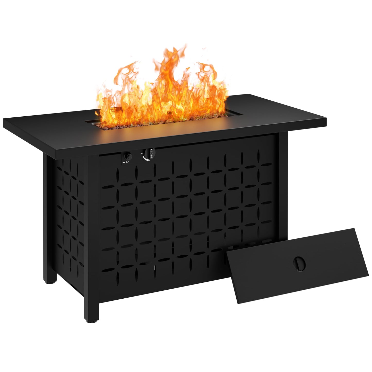 JAMFLY 43in Propane Fire Pit Table, Outdoor Gas Fire Pit for Patio, 50,000 BTU with Lava Rocks, Waterproof Cover, and Lid, Perfect for Cozy Gatherings & Relaxing Outdoor Parties