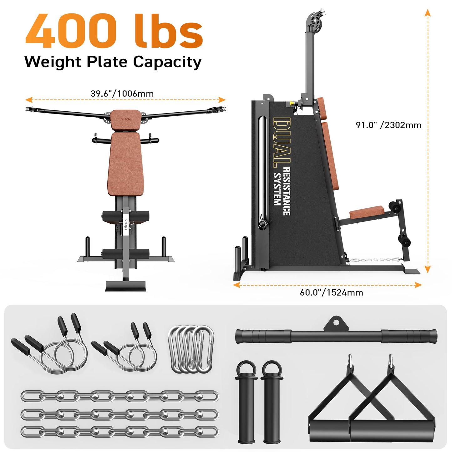 Multi Functional Home Gym Machine, All in One Compact Fitness Station with Pulley System for Shoulder, Leg, LAT Pulldown and Rowing, Space Saving Plate Loaded Strength Training Equipment