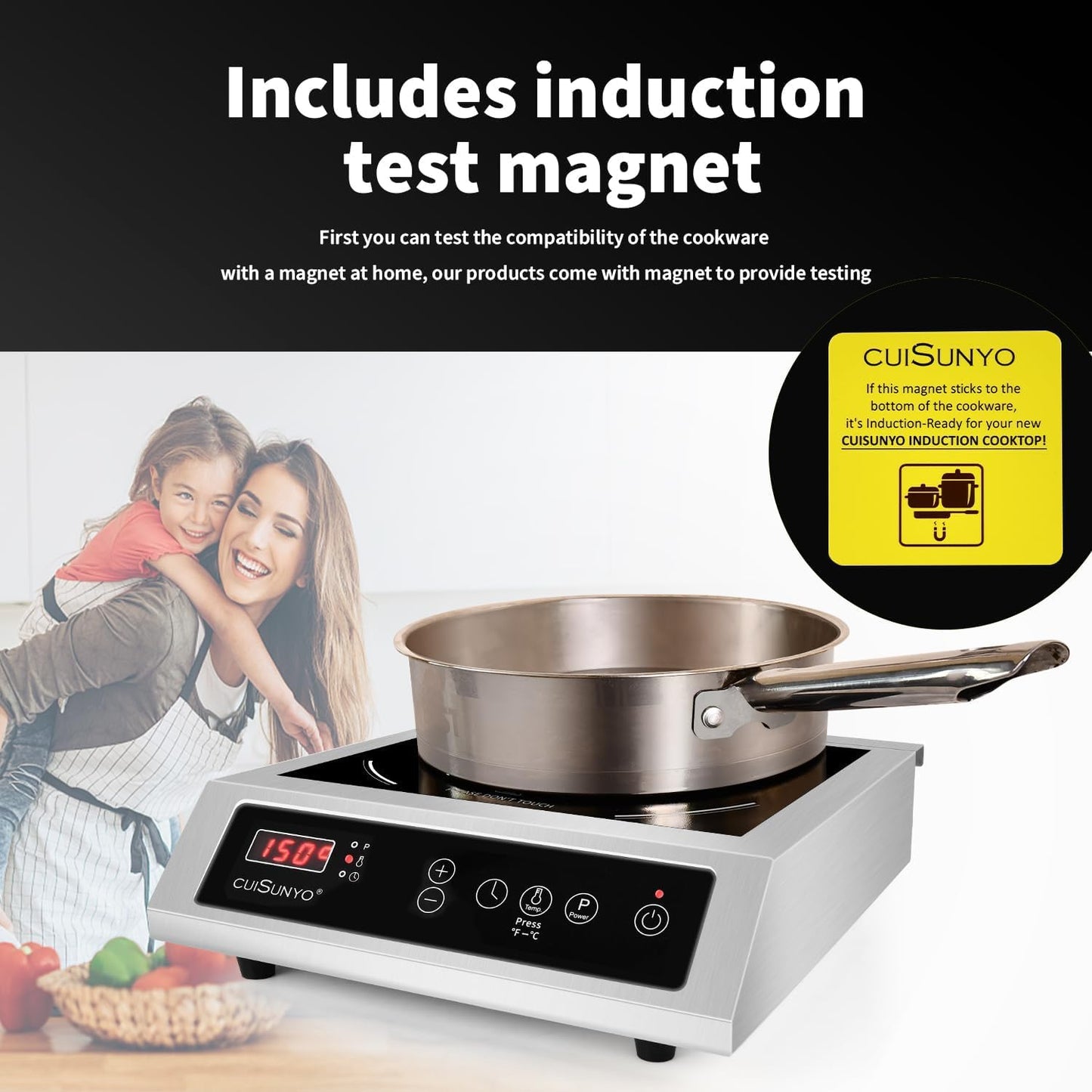 Commercial Induction Countertop Burner 3500W Professional Portable 240V Induction Cooktop 10 Power Levels with 12 Timer Settings 140-465°F and LCD Screen Stainless Steel Electric Stove