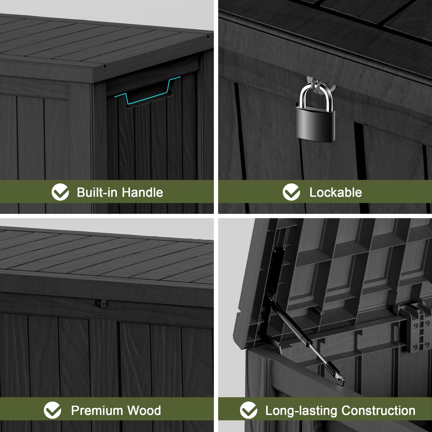 MAIUSCOLI 150 Gallon Waterproof Outdoor Storage Box,Resin Deck Box,Lockable Outside Storage Box Container for Patio Furniure,Garden,Tools (150 Gallon,Black)