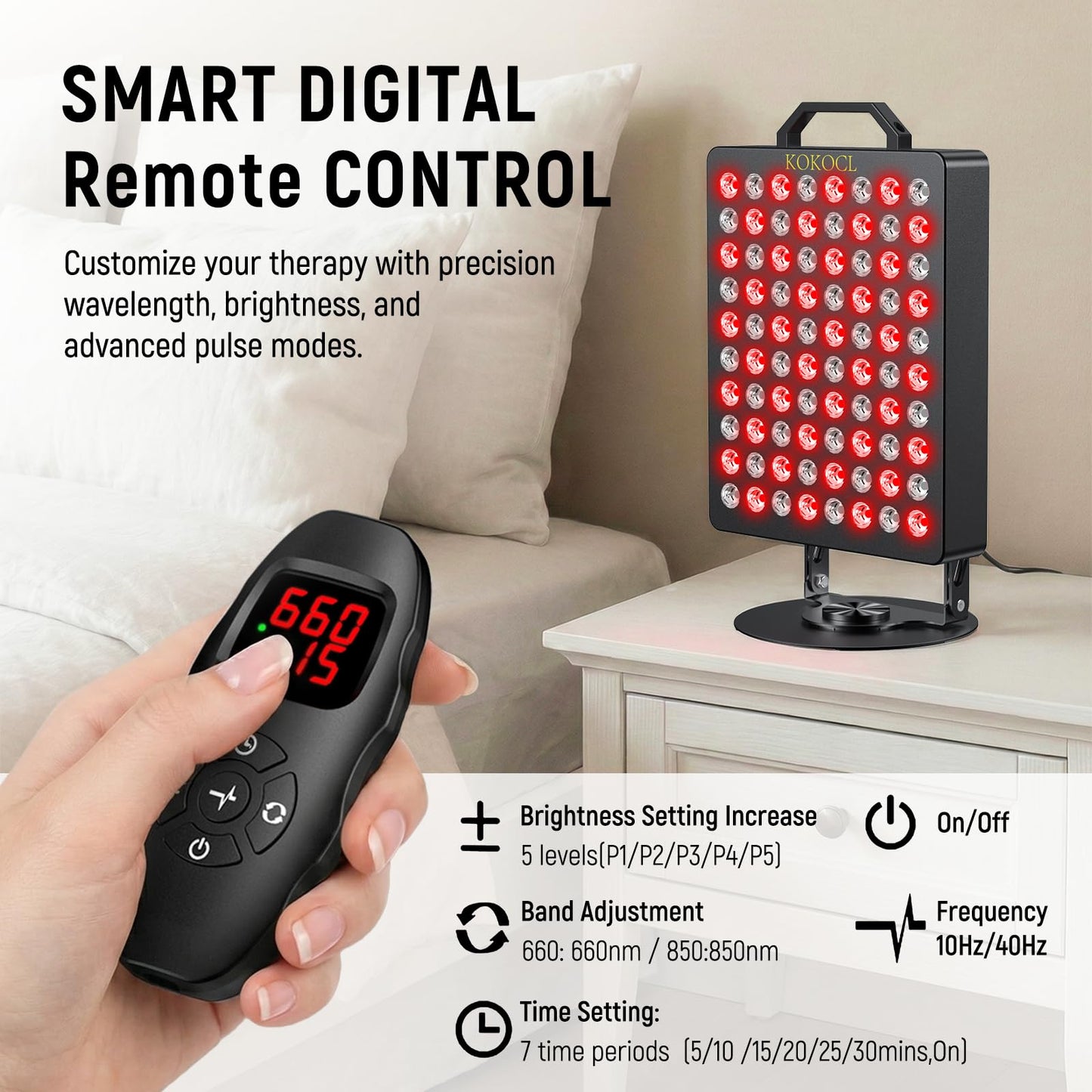 KOKOCL Red Light Therapy for Face and Body, High Power 850nm Near Infrared & 660nm Red Light Panel, 80 LED Lamps, Remote Control with 5 Intensity Levels, 360° Rotating Base