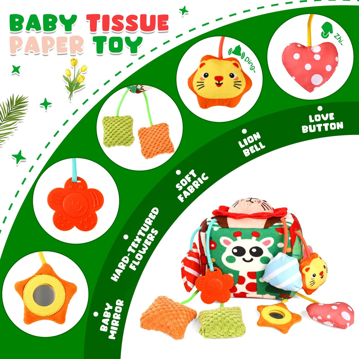 YOGINGO Montessori Toys for 1 Year Old - Tissue Box Baby Toys, Soft Stuffed High Contrast Crinkle Infant Sensory Toys, Boys&Girls Kids Early Learning Gifts