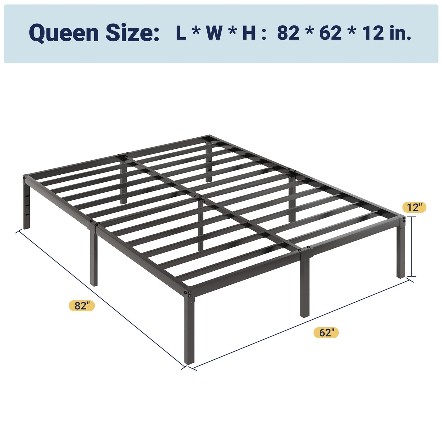 Allewie Queen Bed Frame, 12 Inch Metal Platform Beds with Storage Space, No Box Spring Required and Easy Assembly, Black