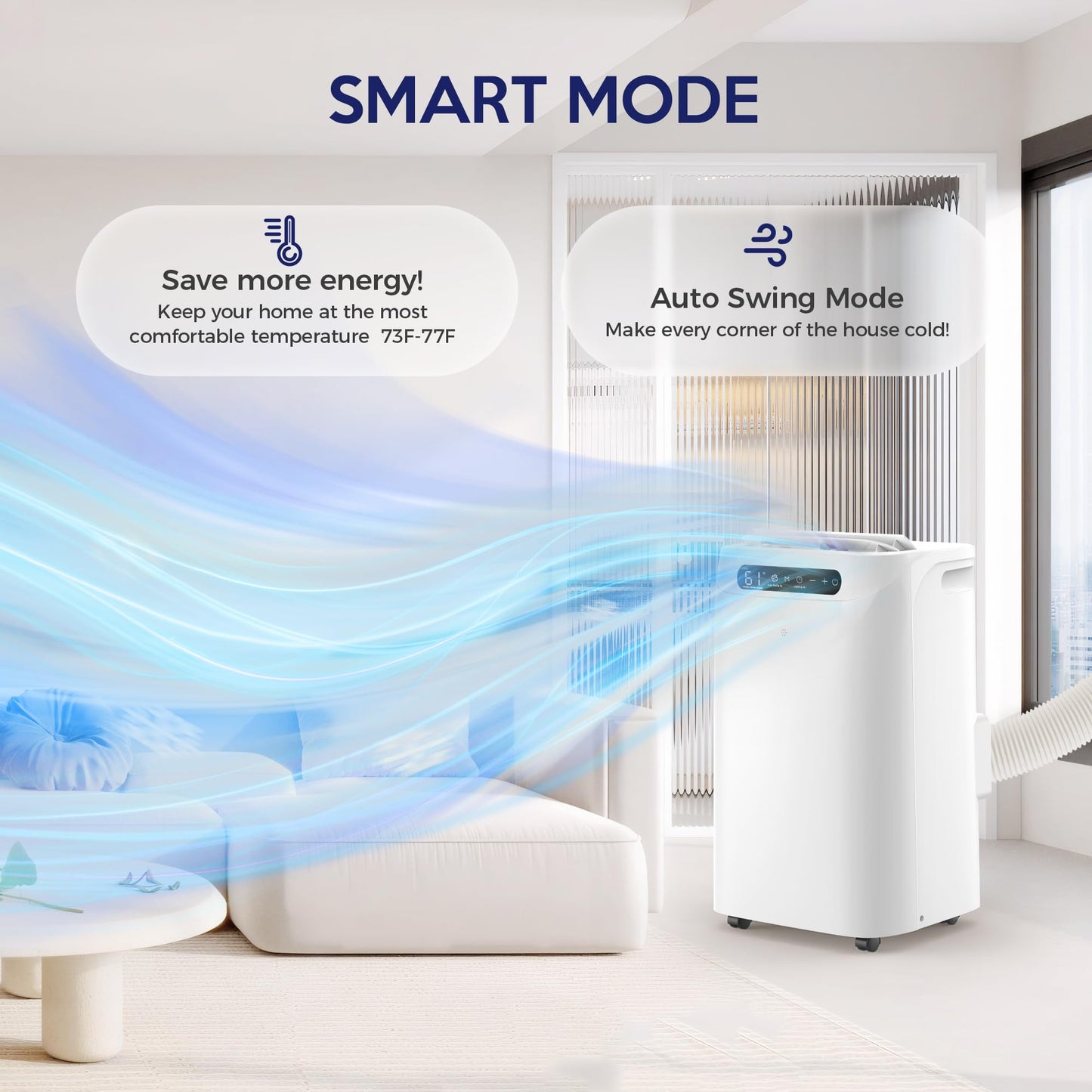Humhold 14000 BTU Portable Air Conditioners with Heater, Remote Control, 4-in-1 Free Stand Smart Cooling AC Unit with Heating, Dehumidifier, Fan Mode for 550 to 700 sq.ft Room,Auto Swing,Timer,White