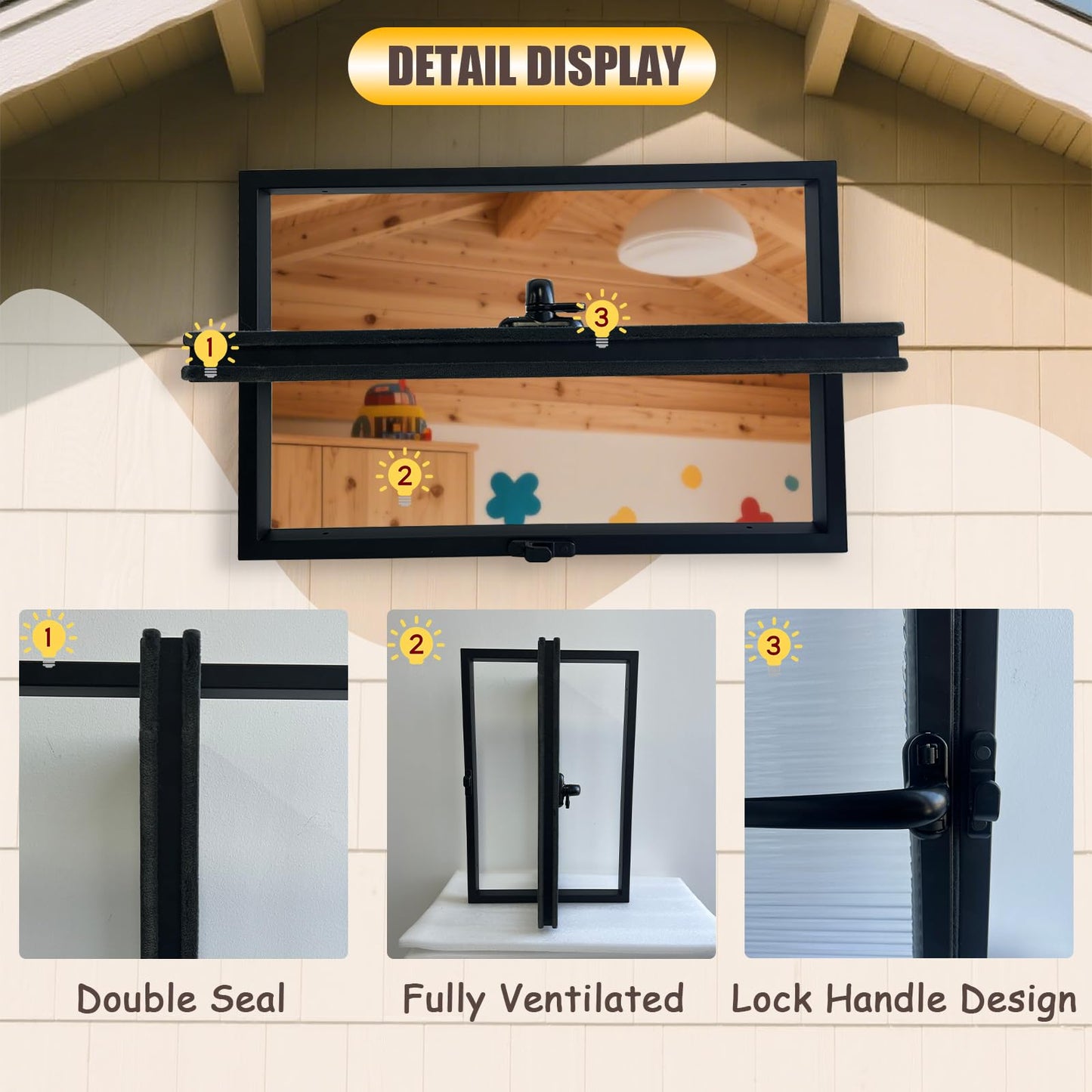 32x24in Windows for houses, 360° Rotation Sliding Window, Flush Mount Rotating Ventilated Windows, Basement Window with Tempered Glass, for Bathroom/Kitchen/Warehouse/Playhouse (Black, 32x24in)