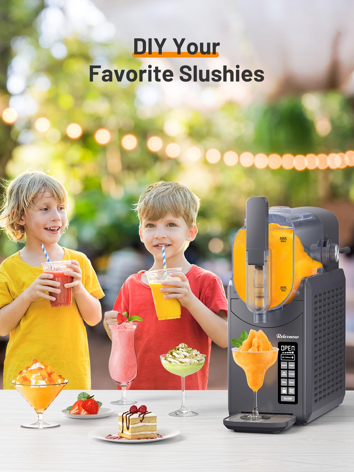 RELEXNOW Slushie Machine No Ice Needed, 88 oz Slushy Machine for Home, Professional 6 in 1 Frozen Drink Maker with Self-Cleaning for Margaritas, Frappés, Milkshake and More