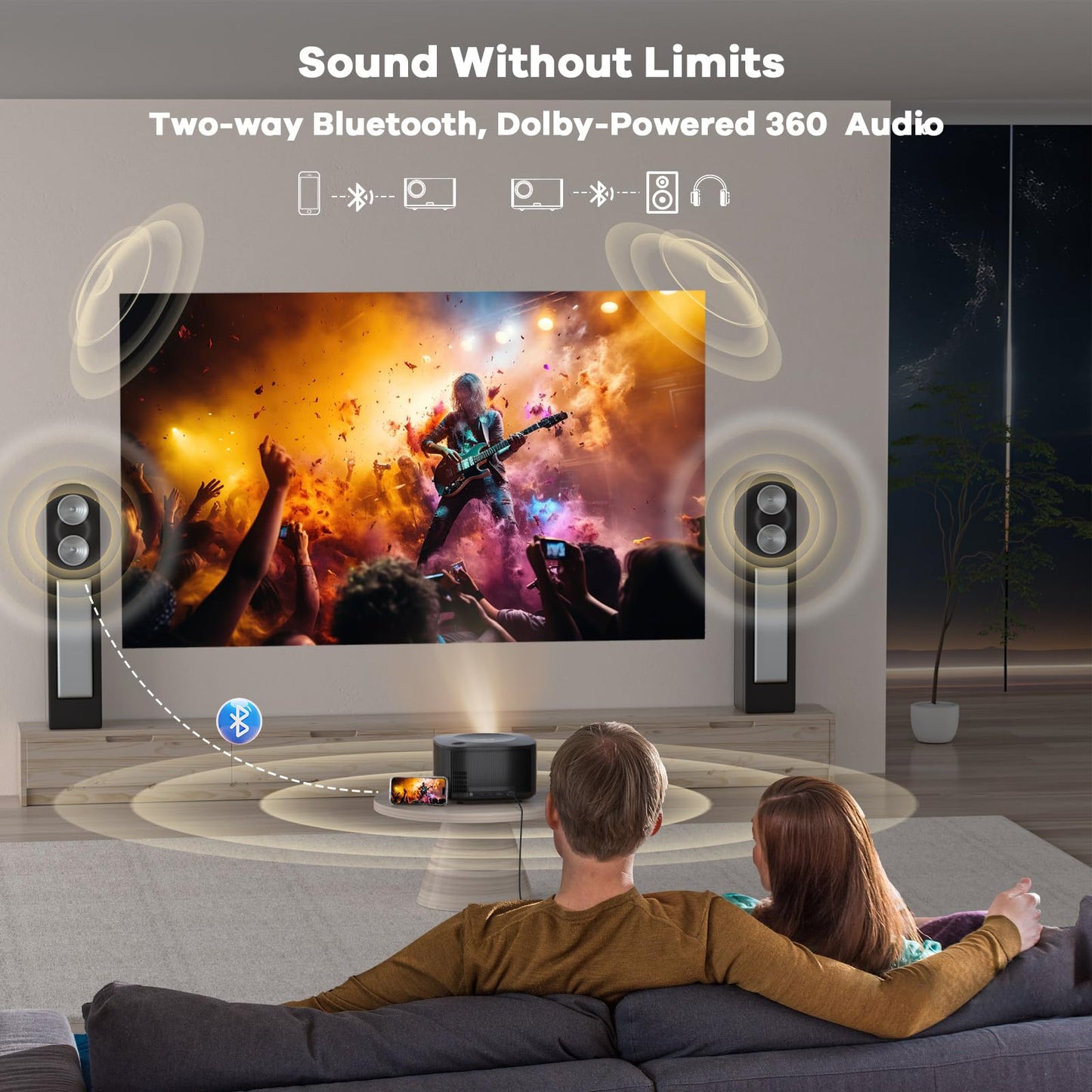 Projector-4K with WiFi and Bluetooth:[3000 ANSI/40W Dolby Audio/Official Licensed Apps], Outdoor-Projector with Smart OS 2.0 & AI Auto Focus,ONOAYO ONO5Pro 2.0 Smart Movie Projector for Indoor/Outdoor
