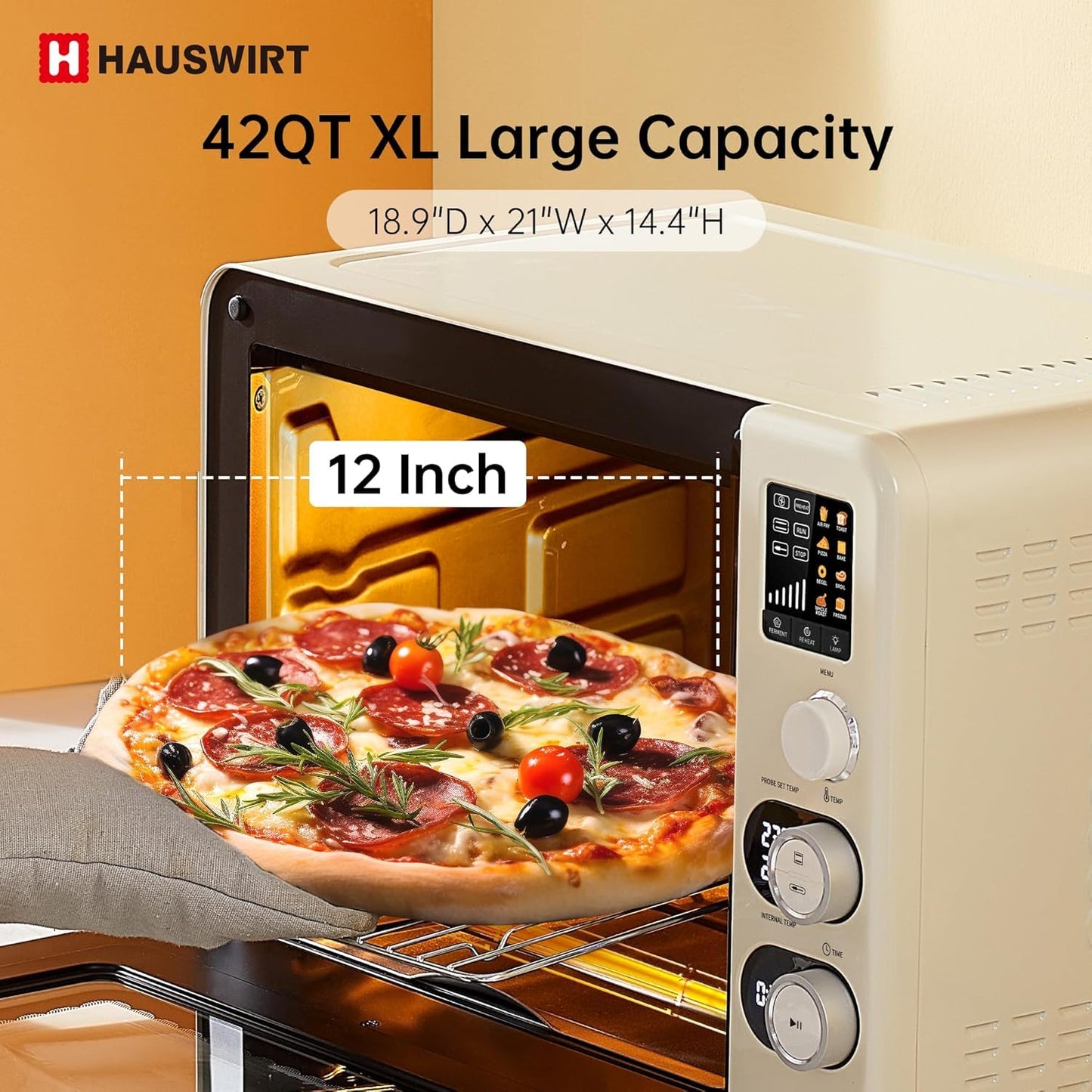 Hauswirt Air Fryer Toaster Oven, 42 Qt Extra Large Countertop Convection Oven, Dual NTC Precise Control for Even Browning, Split Screen Color Display with 8 Presets & Smart Timer