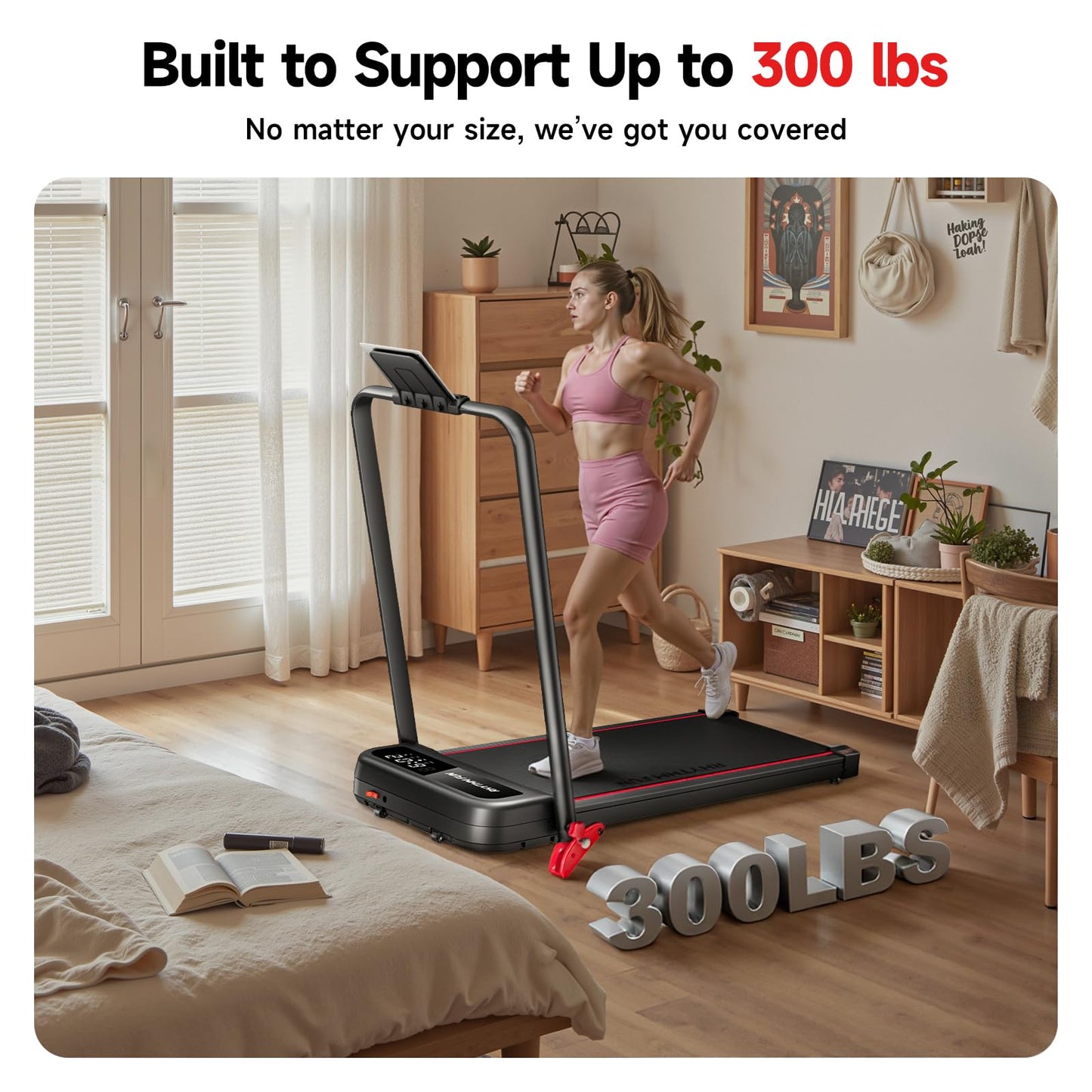 RHYTHM FUN Treadmill with Incline, Walking Pad with Handle Bar,300lbs Walking Pad with APP, Portable Folding Walking Treadmills for Home/Office with Low Noise
