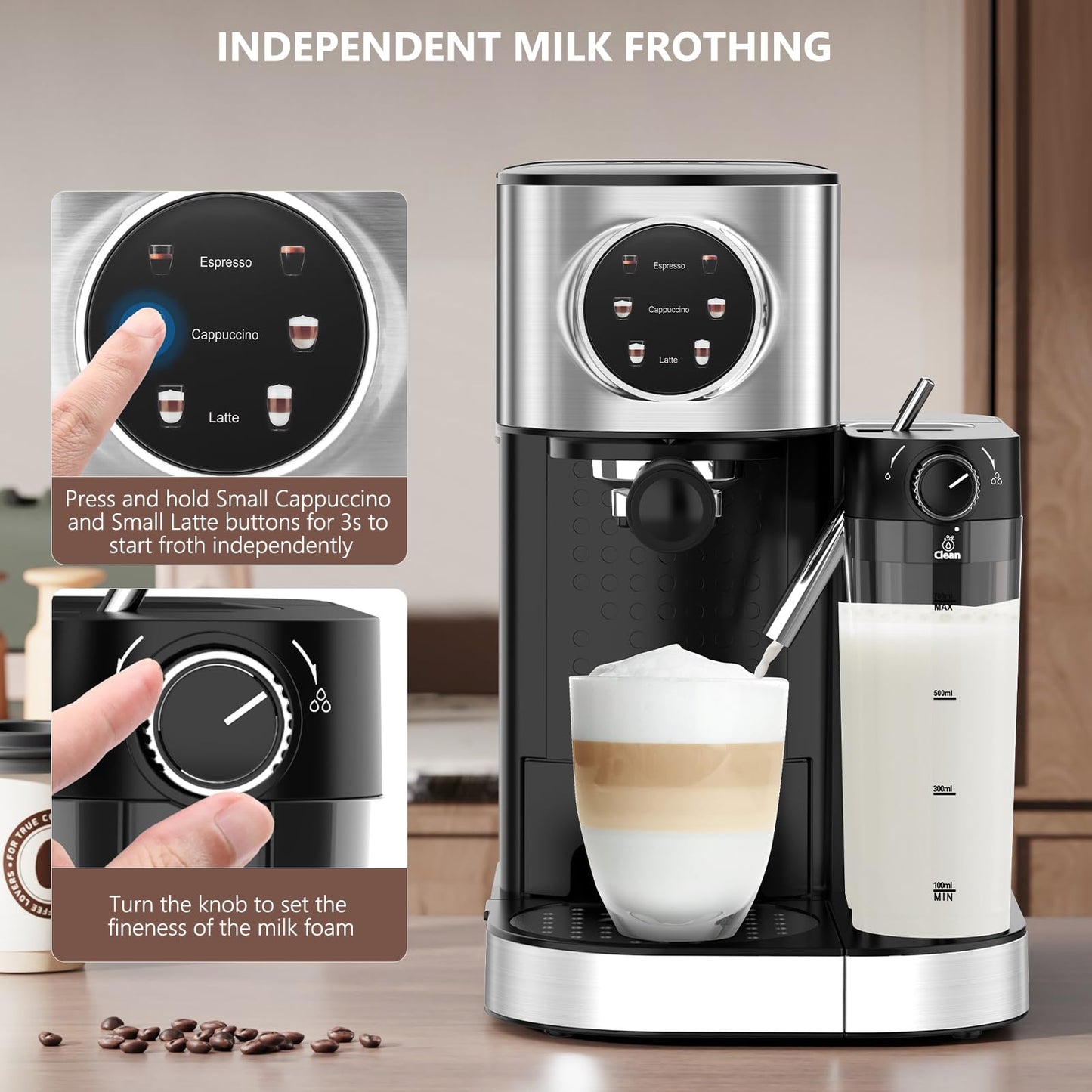 COWSAR Espresso Machine 20 Bar, Commercial Cappuccino & Latte Machine with Automatic Milk Frother, for Ground Coffee & Capsules, Dual Boiler, 57oz Water Tank, Expresso Machines for Home, Touchscreen