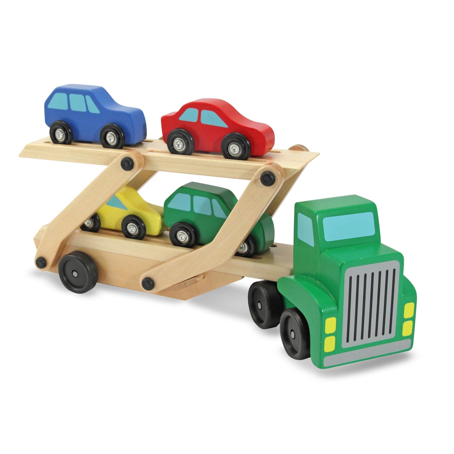Melissa & Doug Car Carrier Truck and Cars Wooden Toy Set with 1 Truck and 4 Cars 5.75" x 12" x 3"