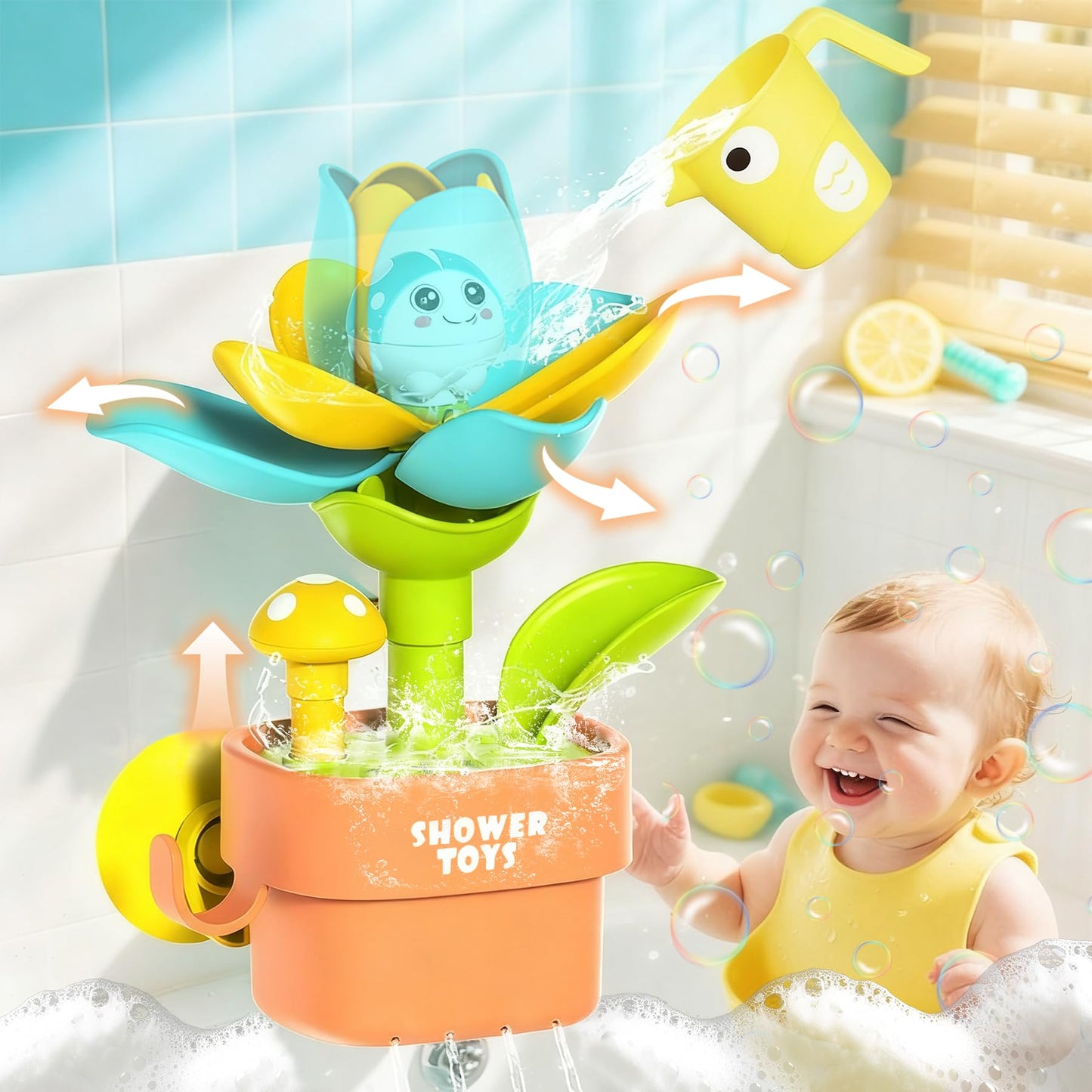 TXTLDB Magic Growing Bath Toy for Toddlers 1-3 | Interactive Watering Can with Blooming Flowers & Rising Mushrooms | Fun Sensory Bathtub Game for Kids 18M+ | Ideal Gift for Christmas & Birthdays