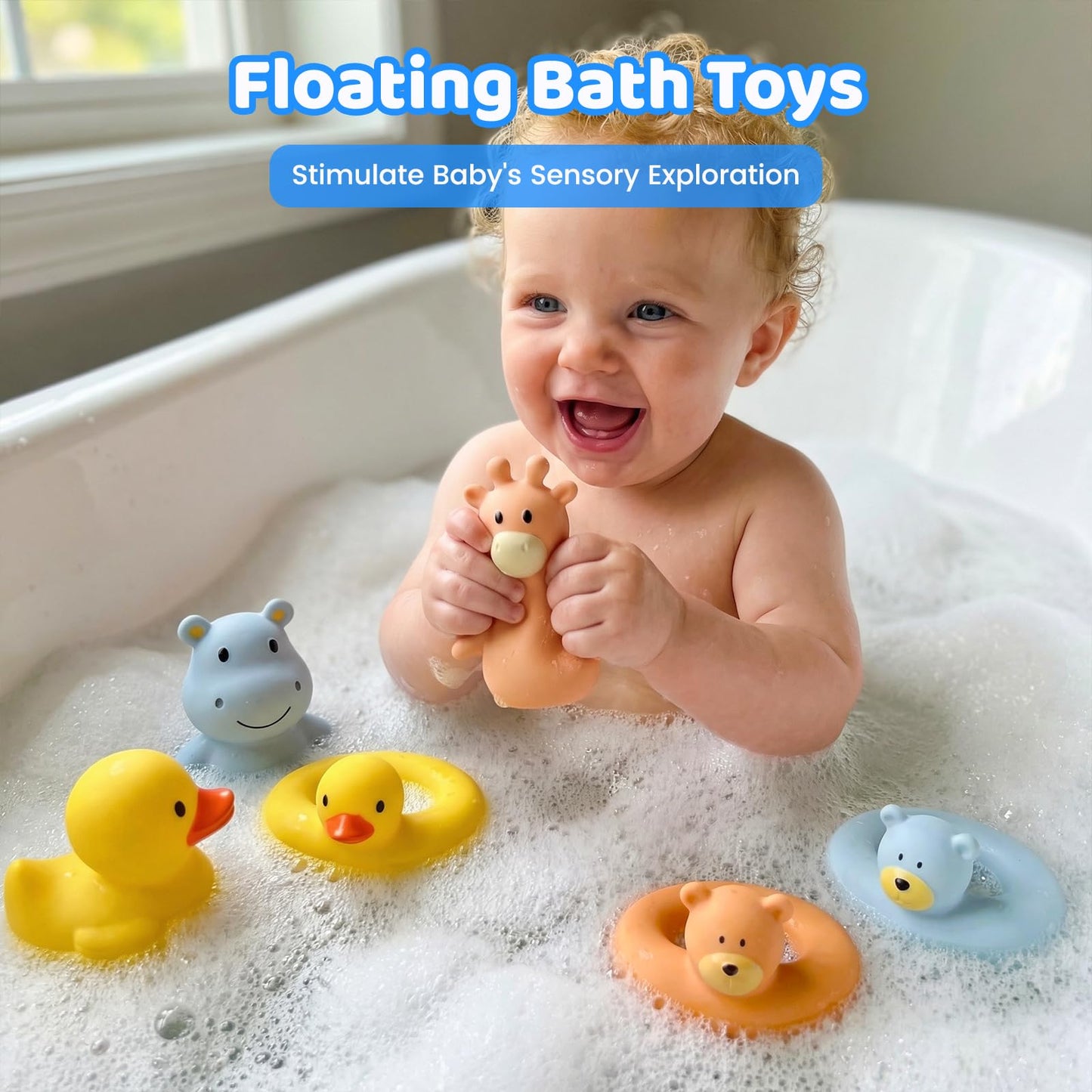 Tiny Marvels Baby Bath Toys for 6 Months & Up, Mold Free No Hole Bath Toys, BPA Free Floating Toddler Bath Toys, Safe Kids Bath Toys for Tub & Pool