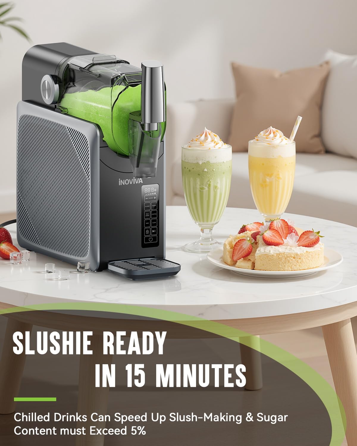 Slushie Machine, 68oz INOVIVA Frozen Drink Maker for Home, No Ice Needed, with Self-Cleaning, 5 Preset Programs, Frozen Margaritas, Frappés, Milkshake, and More