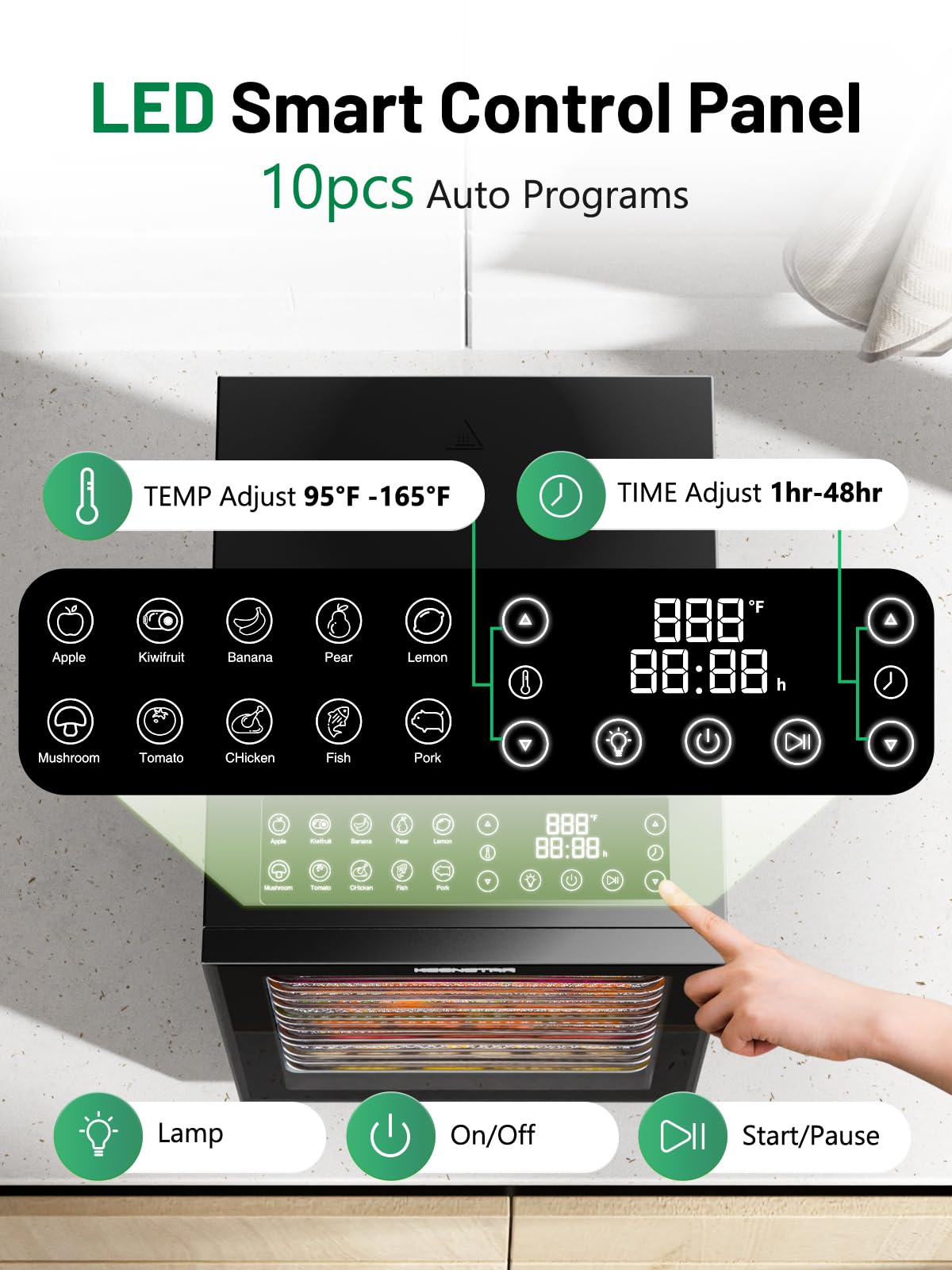 Food Dehydrator for Jerky, 12 Stainless Steel Trays, 10 Presets, 165℉ Temperature Control, 48H Timer, 850W Dryer Machine for Dog Treats, Herb, Veggies, Meat, Fruit