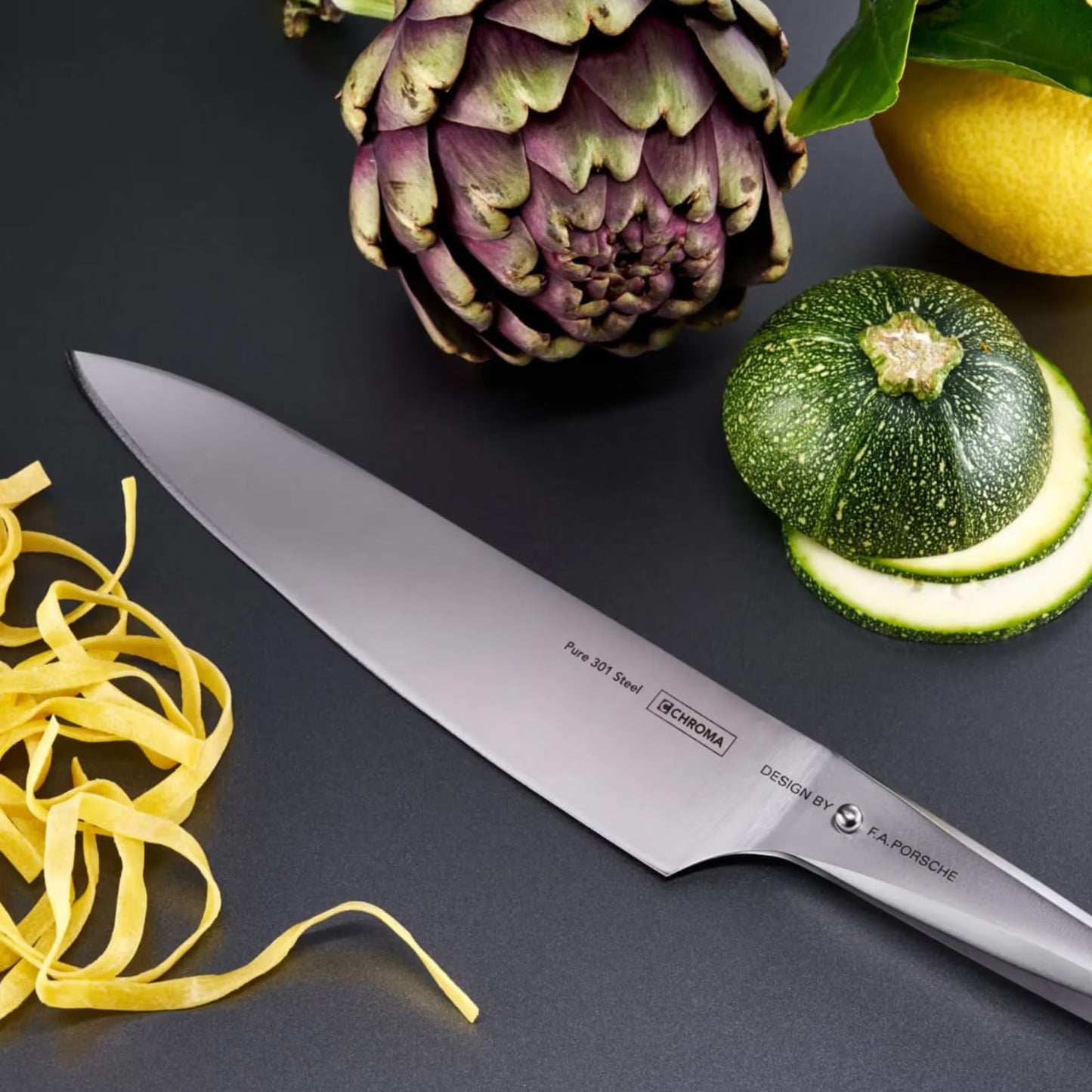Chroma P01 Chef’s Knife Type 301 by F.A. 10″ Professional Kitchen Knife Japanese 301 Steel Blade Razor Sharp, Ergonomic Steel Handle Chopping, Mincing, Dicing, Crushing Hostess Cooking Gifts