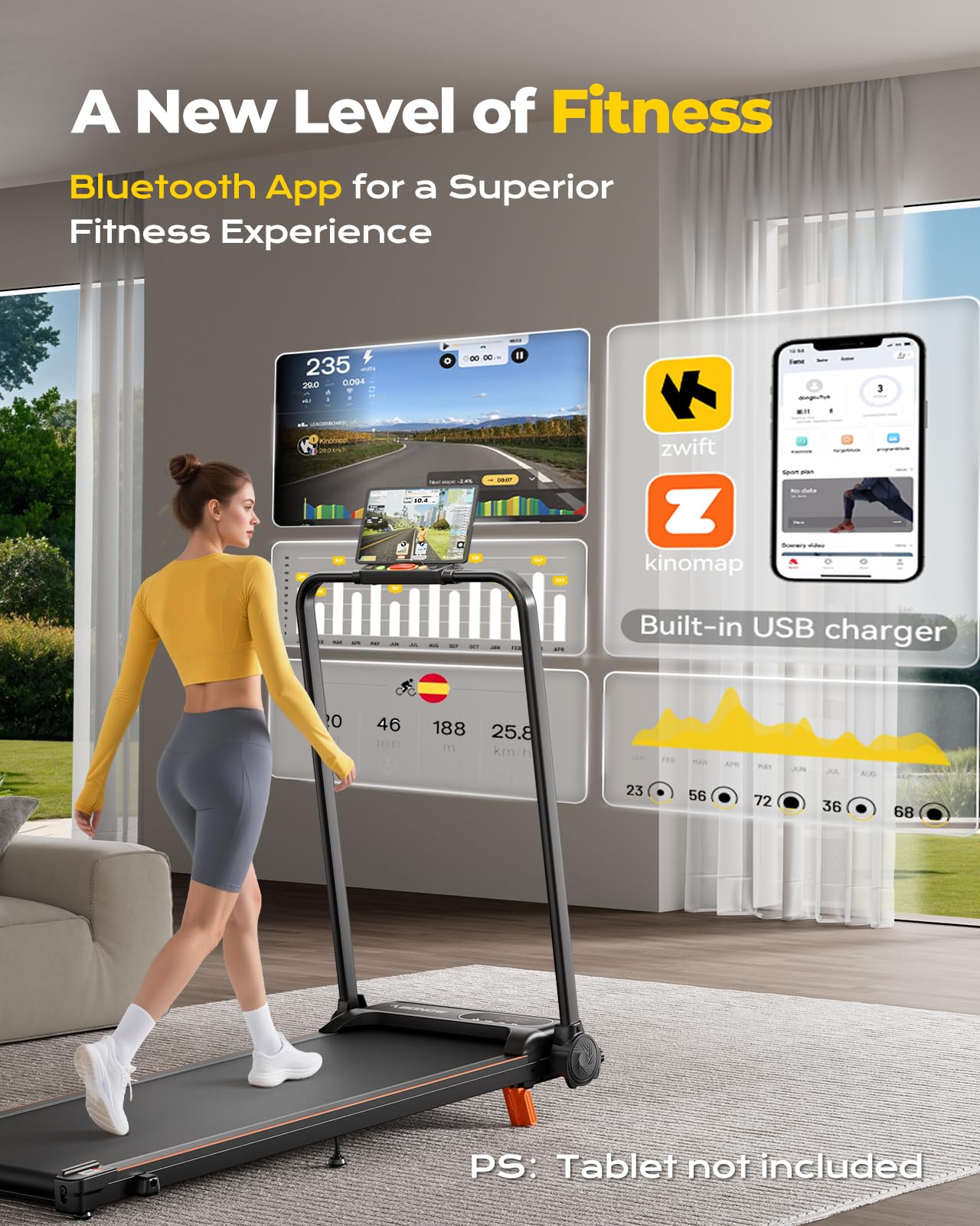 Portable Walking Pad with Handle Bar for Home & Office, 2 in 1 Folding Under Desk Treadmill with 8% Incline, 3.0HP Small Foldable Compact Treadmills Walking, 0-6.0MPH Electric Walking Machine, 265 LBS