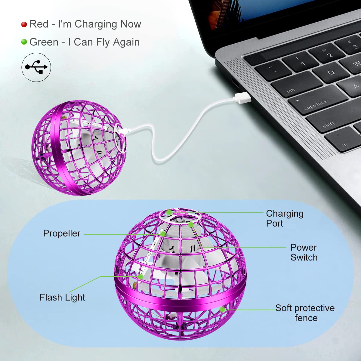 Junywell 2026 Flying Orb Ball Toy, Hover Ball Fly Fidget Spinner, Cool Toys Gifts for 6 7 8 9 10 11 12+ Years Old boy Girls Teens, Hand Mini Drone Cosmic Globe, Indoor Outdoor Toys Purple
