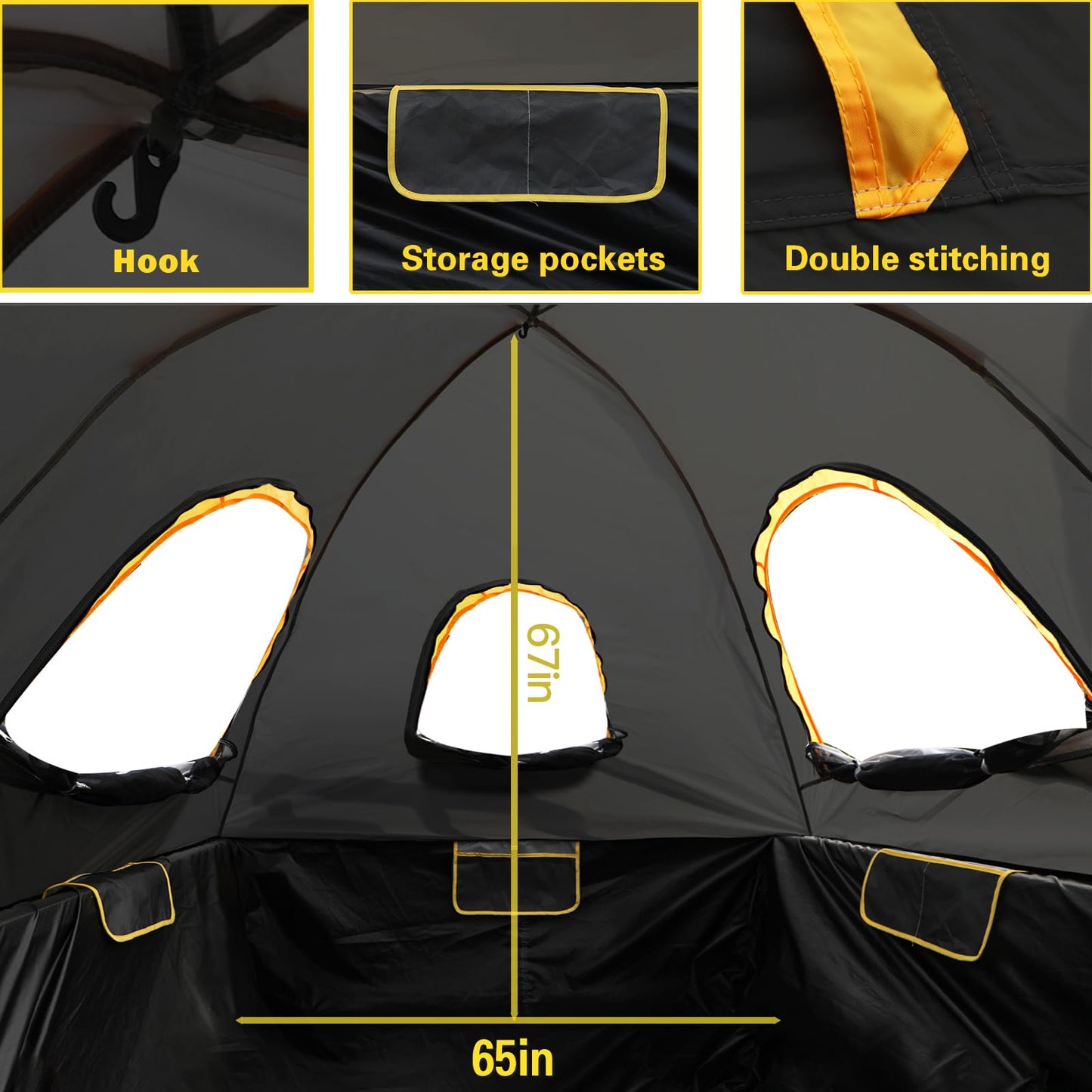 Hrefeu Pickup Truck Blackout Tent with Awning Black, Portable 5.5-6.5Ft Truck Bed Tent for Camping, Waterproof PU2000mm Double Layer for 2 Person, Compact and Full Size Regular Bed Long Bed (5.5-5.8)