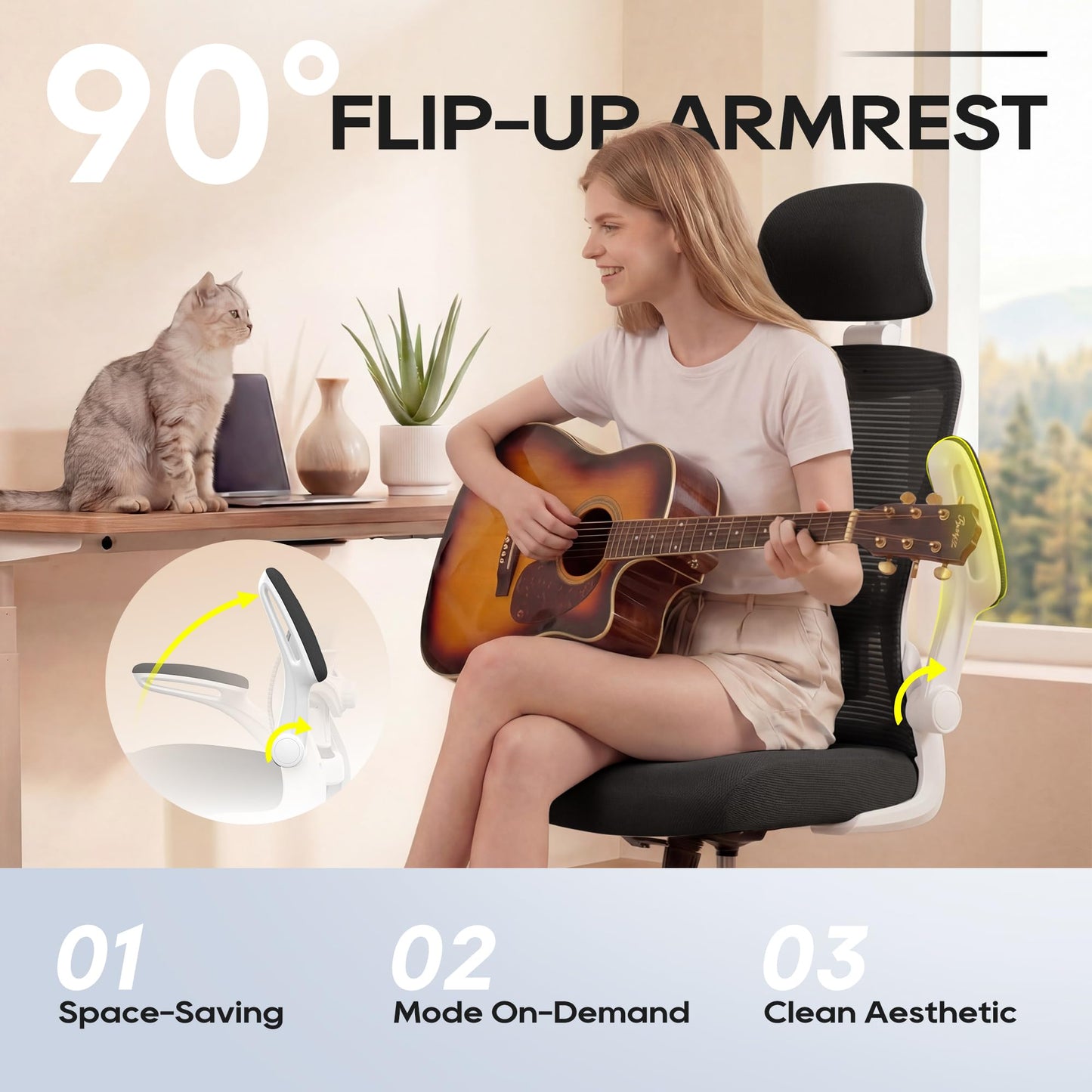 Zeonsit Ergonomic Office Chair, High Back Mesh Desk Chair with Adjustable Lumbar Support & Headrest, Flip-up Armrest, Computer Task Chairs for Home and Executive Office (W-Black)