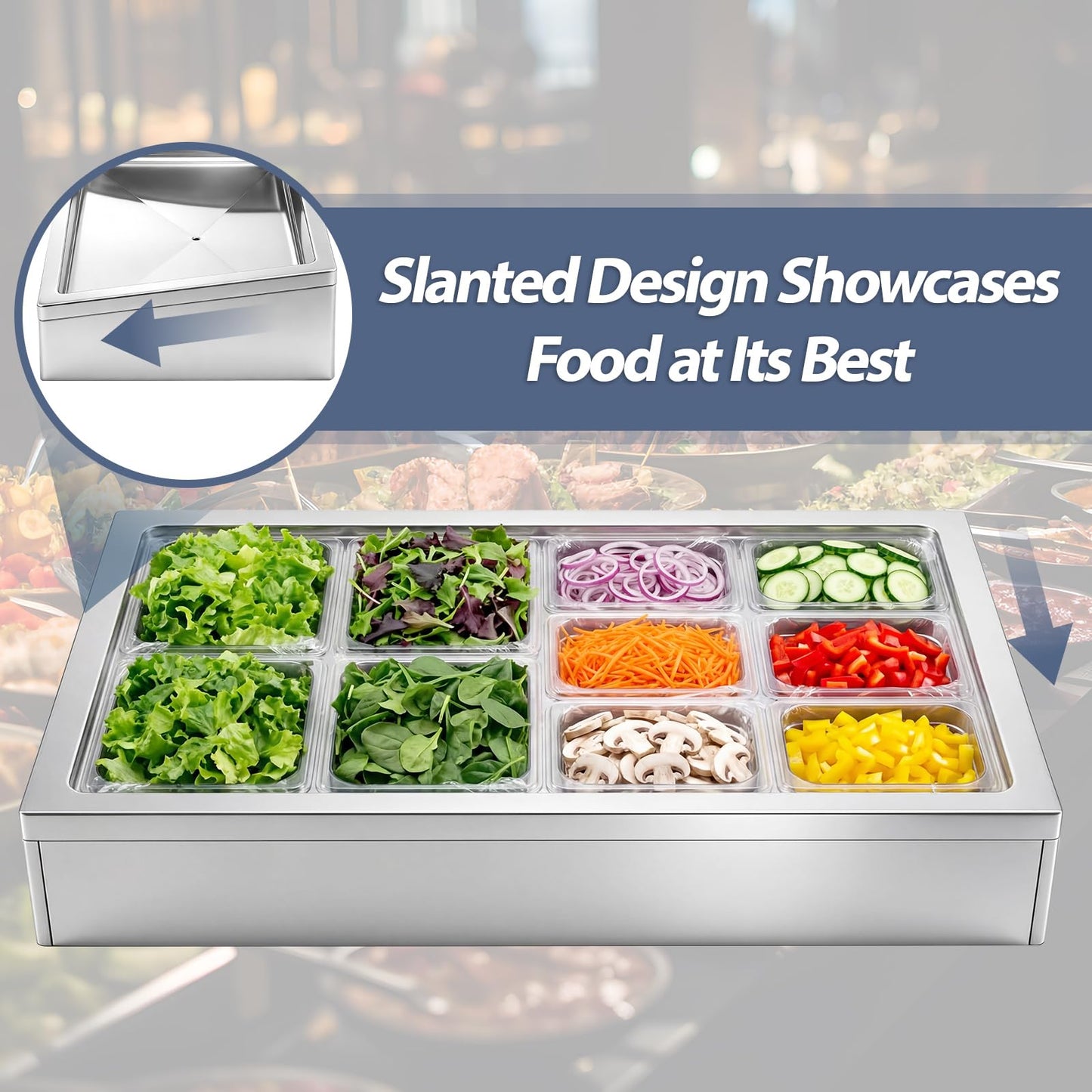 Otoolling Large Ice Food Buffet Server, 48" L x 24" w x 8" h Cold Commercial Stainless Steel Buffet Tray with Cooling, Insulated Chilled Serving Tray for Food, Seafood, Fruit Display