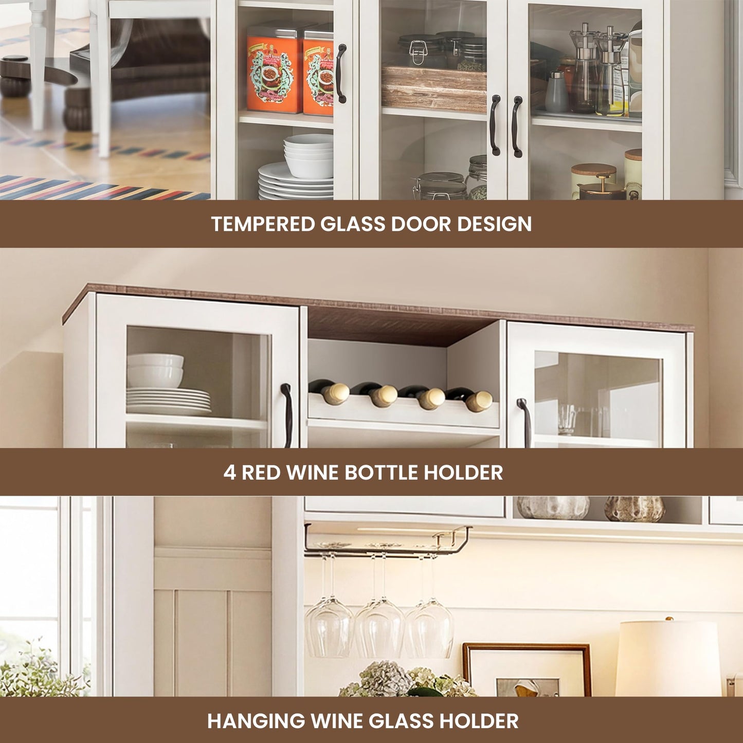 Hotmeily 71" Tall Pantry Cabinet with Charging Station, Kitchen Hutch with 3 Color LED Lights & Microwave Stand, Coffee Bar Cabinet with Large Storage Drawers for Dining Room, Living Room, White
