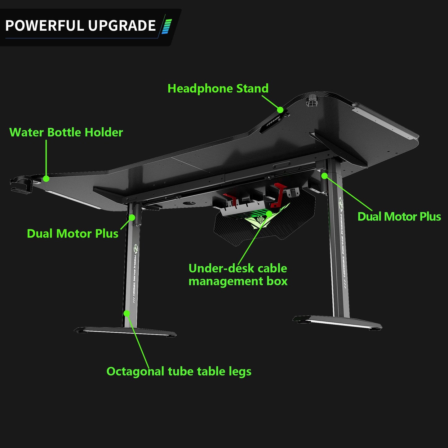 Klobel 72" Standing Gaming Desk with Dual Motor, Wing-Shaped Computer Desk with Full Coverage Mouse Pad, Electric Height Adjustable Standing Desk with RGB LED Lights and Slot Design Shelves