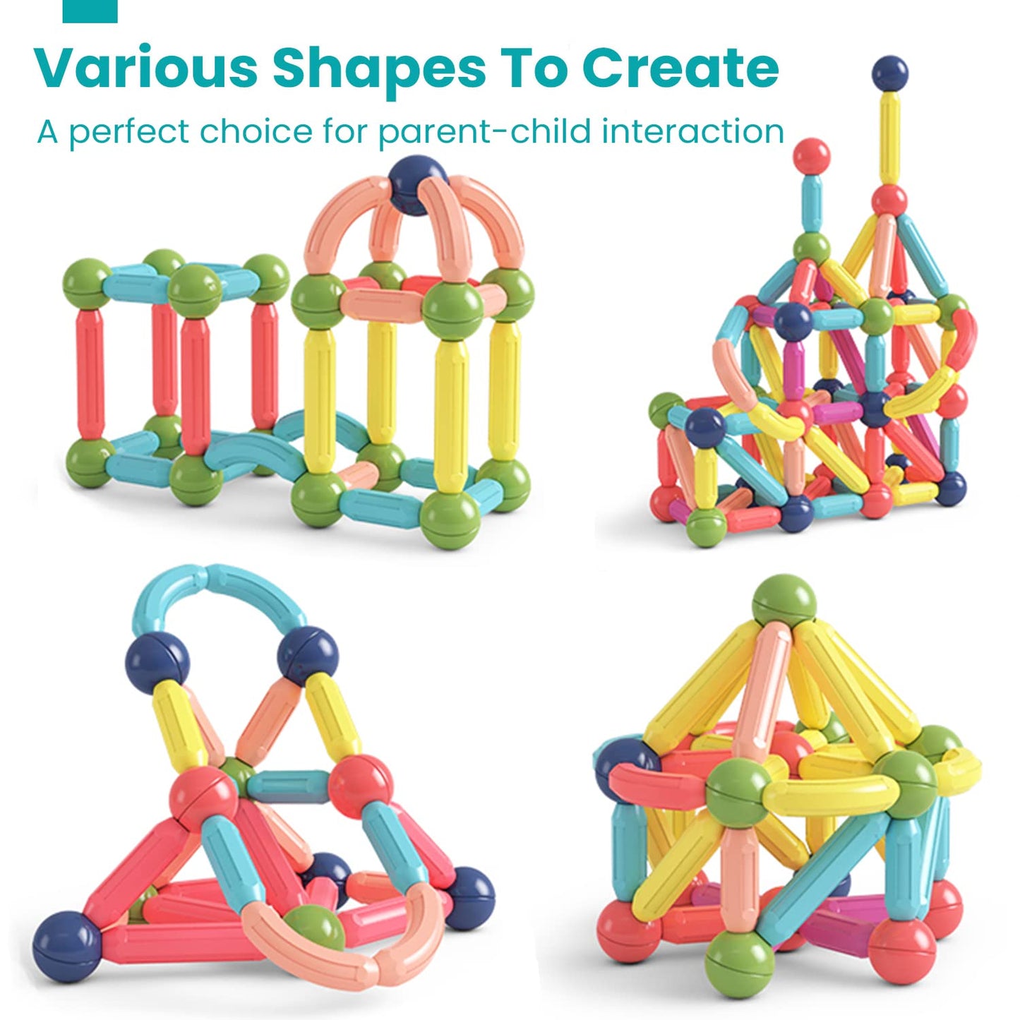 BAKAM Magnetic Building Blocks for Kids Ages 4-8, STEM Construction Toys for Boys and Girls, Large Size Magnetic Sticks and Balls Game Set for Kid’s Early Educational Learning (64PCS)