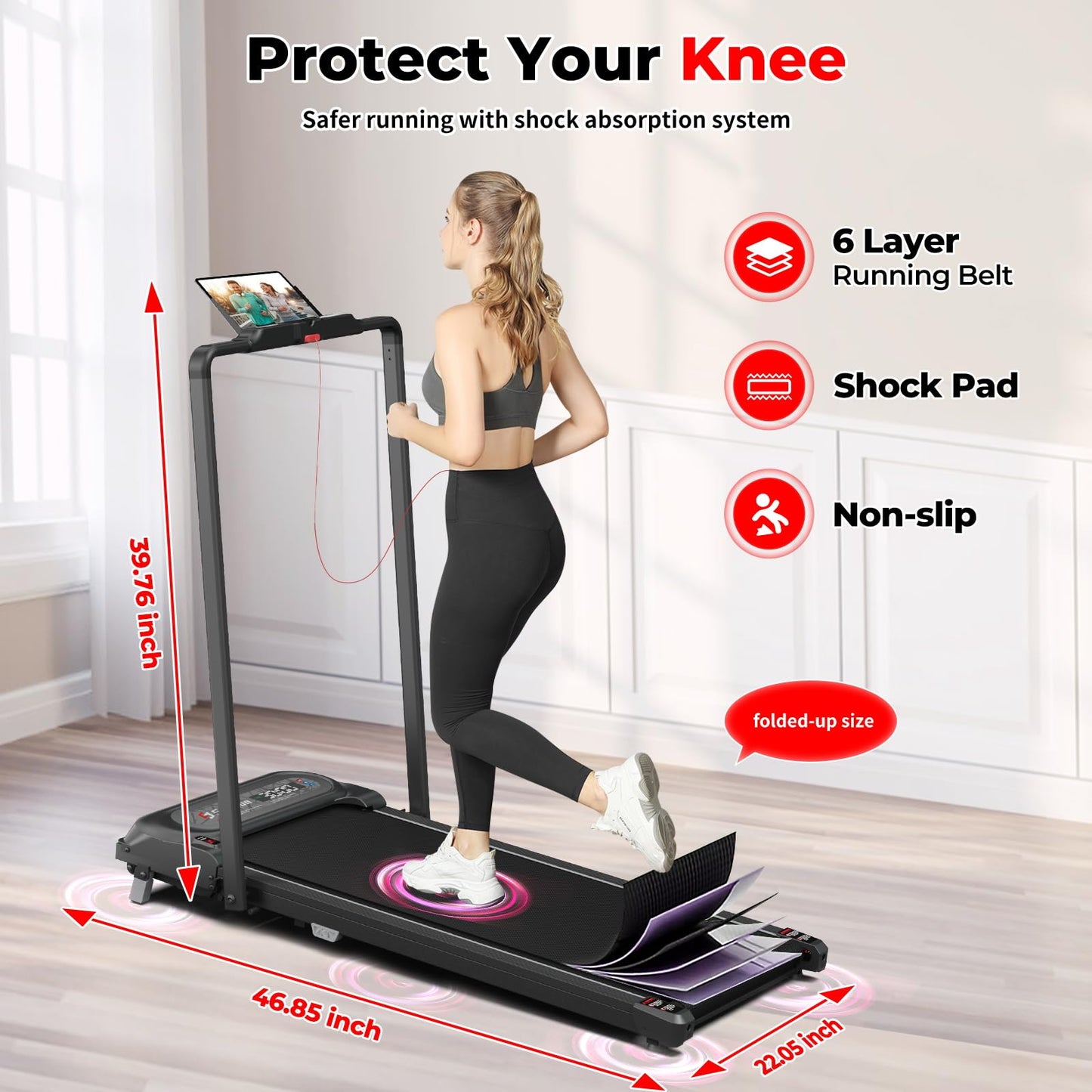 SubSun 2 in 1 Folding Treadmill, Walking Pad with Handle Bar, Under Desk Treadmill with 265 Lbs Capacity for Office, Remote Control, Grey