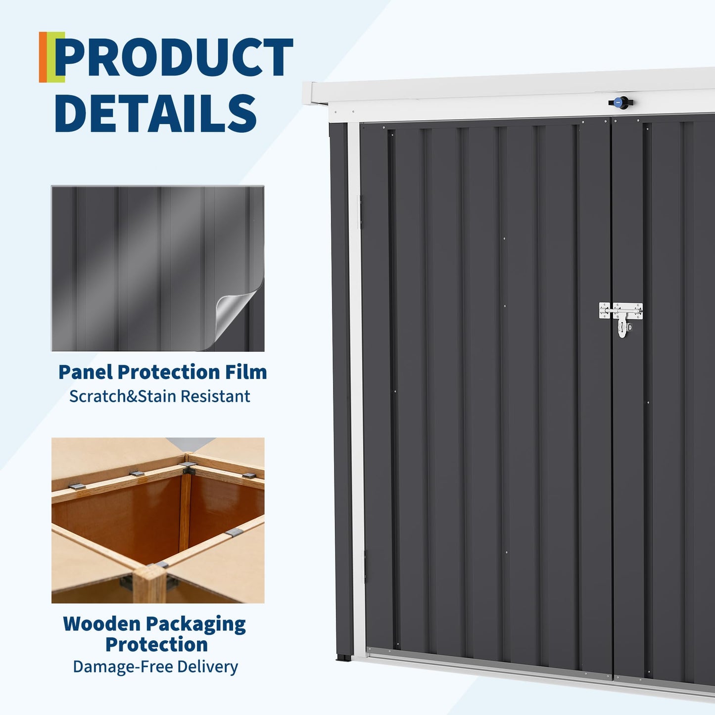 GarveeLife Outdoor Storage Shed, 80 Cu.Ft Outdoor Trash Can Storage Box with Lockable Door&Sloped Roof,Cabinet with Multi-Use Rust Prevention Galvanized Steel Enclosure for Yard, Garden, Patio