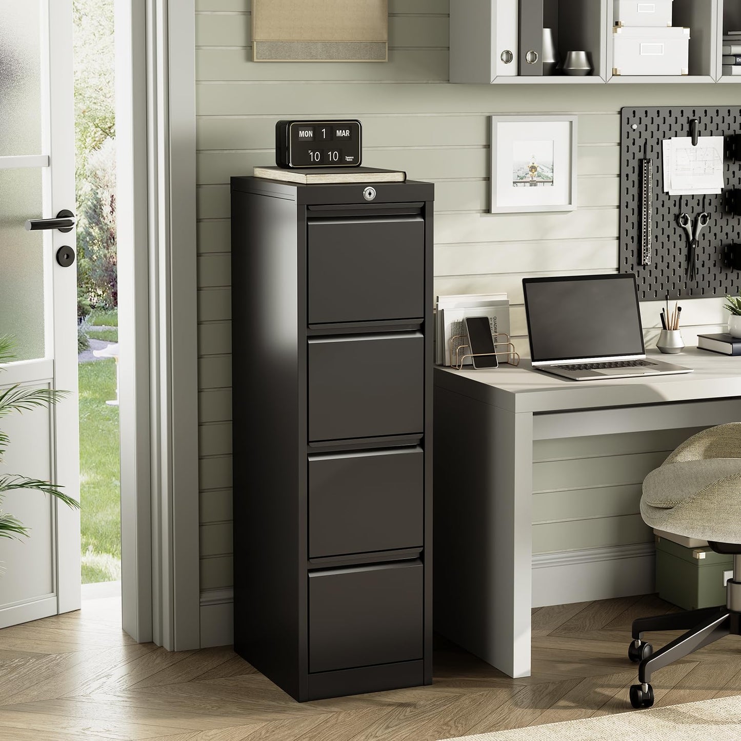 BouPower 4 Drawer File Cabinet with Lock, Metal Filing Cabinets, Vertical Small Filing Cabinet Steel Lockable Storage Cabinets for Home Office, Legal/Letter Size File