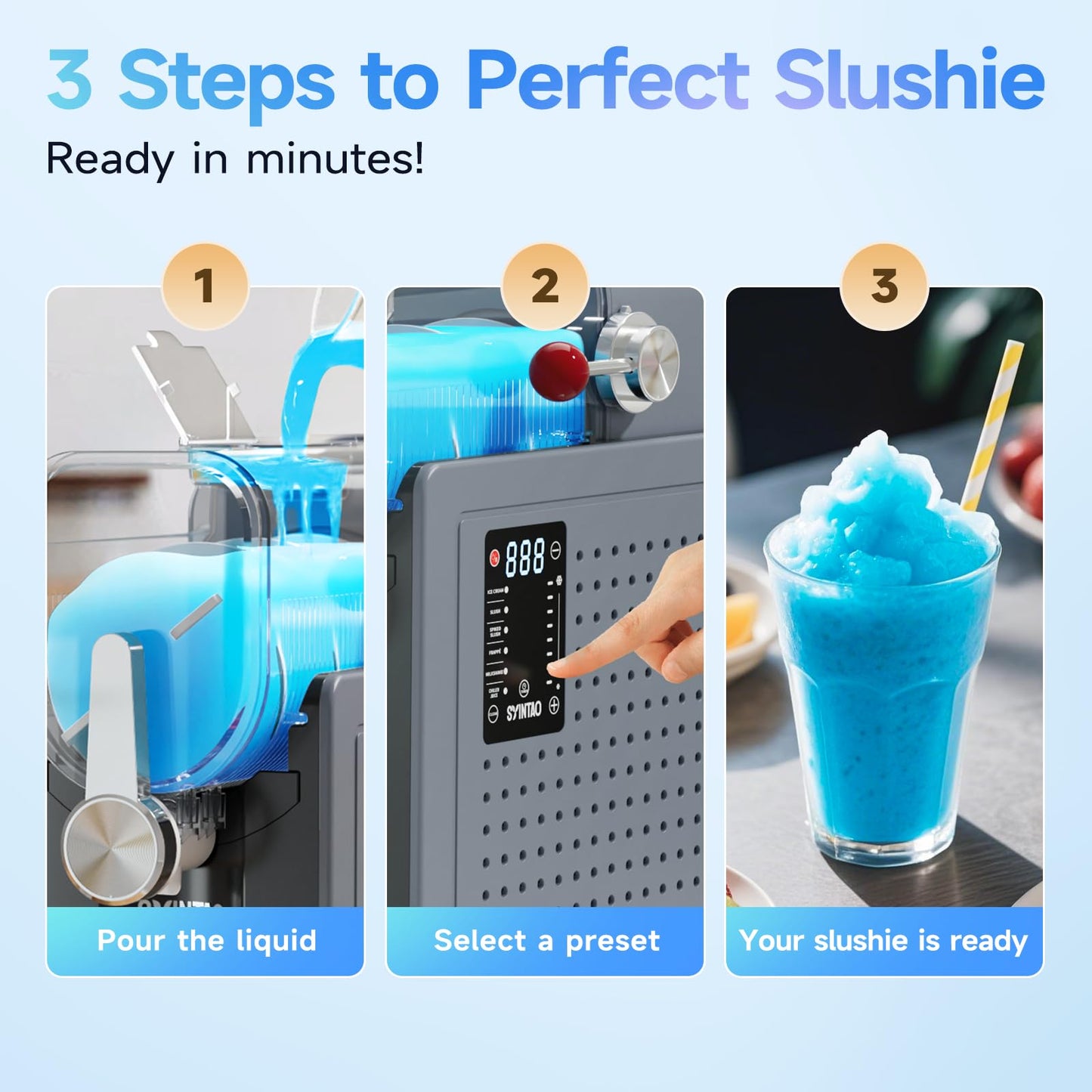 SYINTAO 2-in-1 Slushie & Soft Serve Ice Cream Maker, 88oz No-Ice-Needed Frozen Drink Machine with LED Display, 6 Preset Modes, Auto-Clean & Delay Timer – Gift for Family