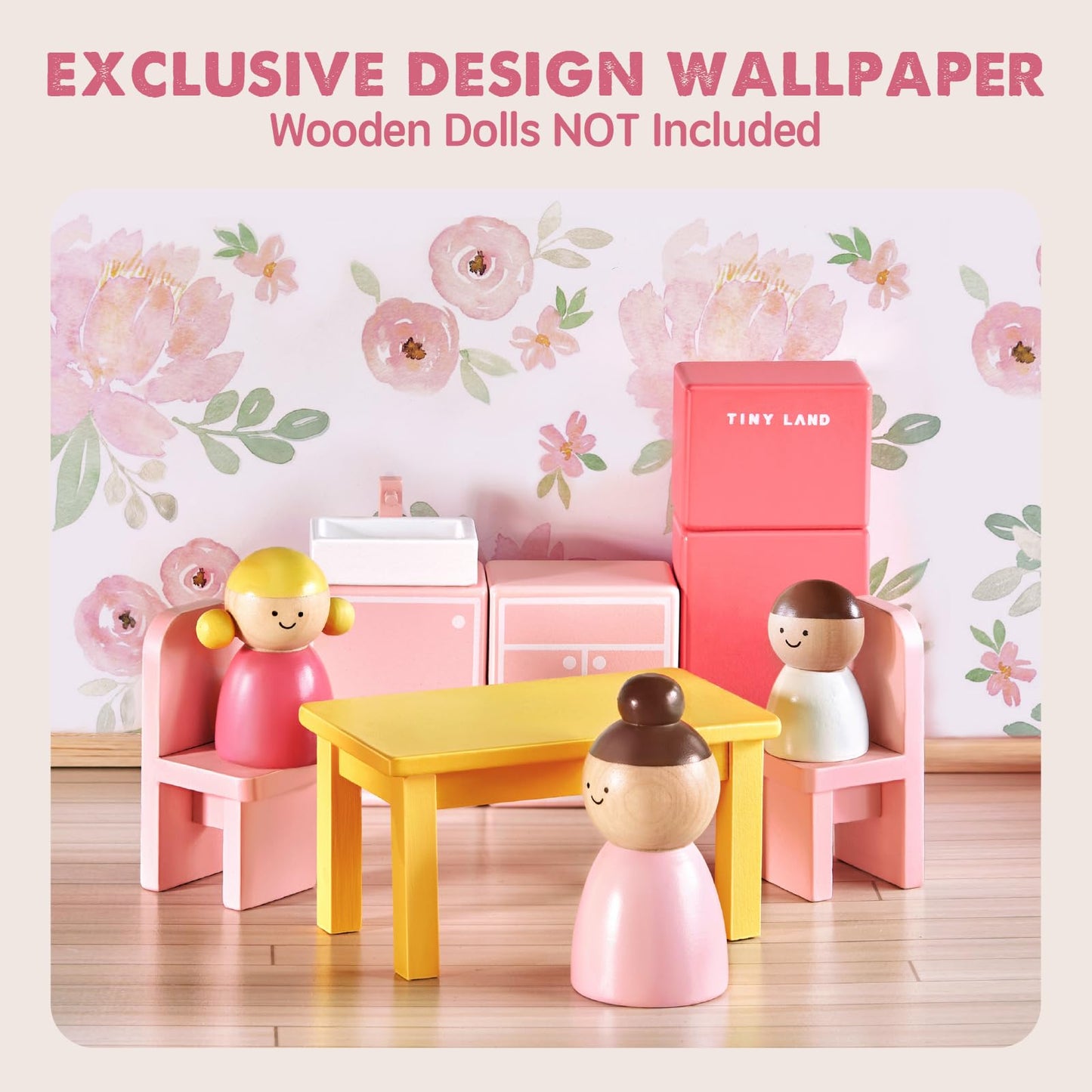 Tiny Land Wooden Dollhouse for Girls & Dollhouse Garage Toy Set