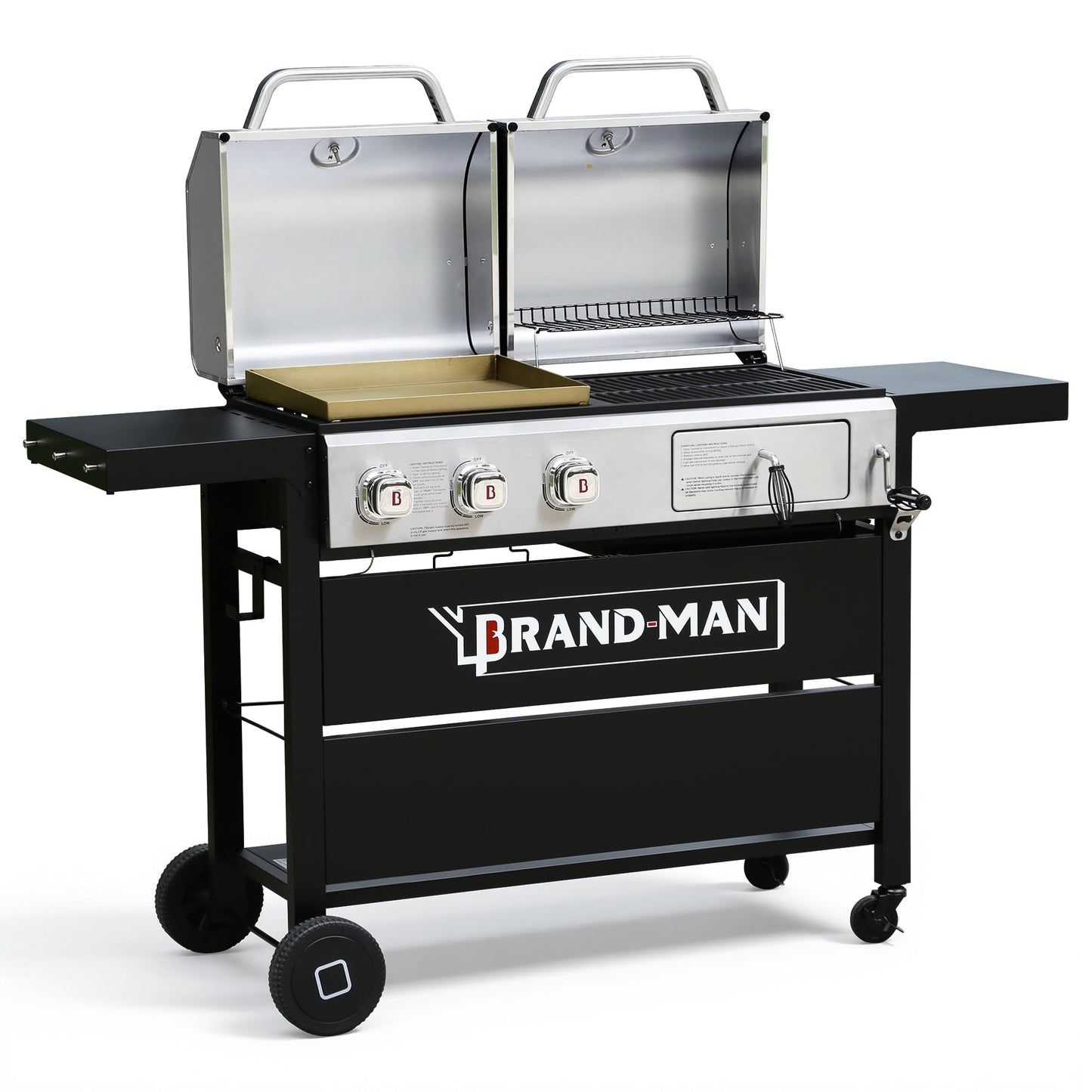 Brand-Man Propane Gas and Charcoal Grill Combo,Grill and Griddle Combo Dual Fuel BBQ Grill with Dual Lids for Outdoor Barbecue, Black