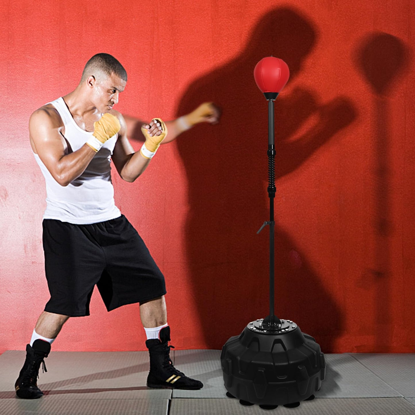 Speed Bar with Stable Base - MMA High Energy Spring - Reflex Bag Free Standing Boxing Bag with Adjustable Height & Durable Stress Relief Ball for Fitness Enthusiasts (red)