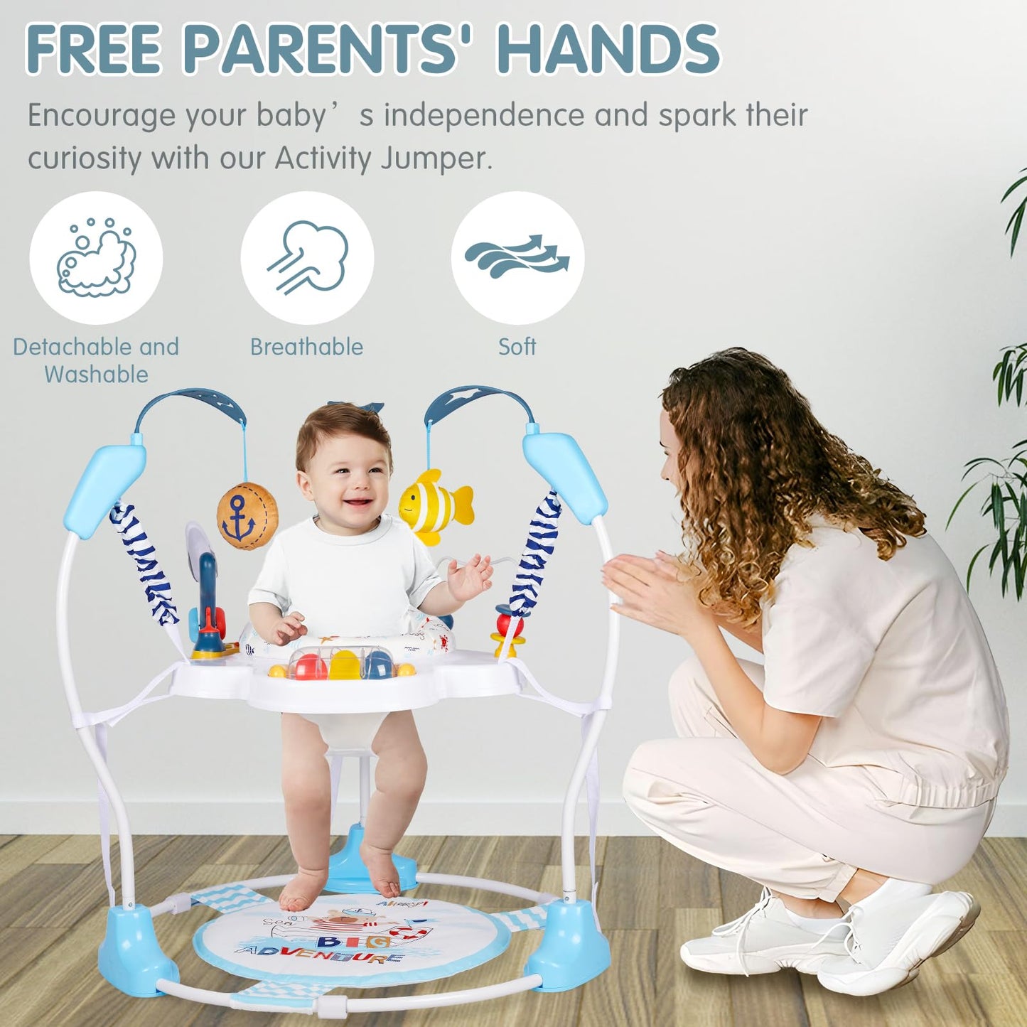 Furmubei Baby Activity Center, 3-in-1 Baby Jumper, Infant Activity Center with 360° Rotating Seat, Music, Lights, 3 Adjustable Heights, Infant Activity Jumper for 6+ Months JP2401