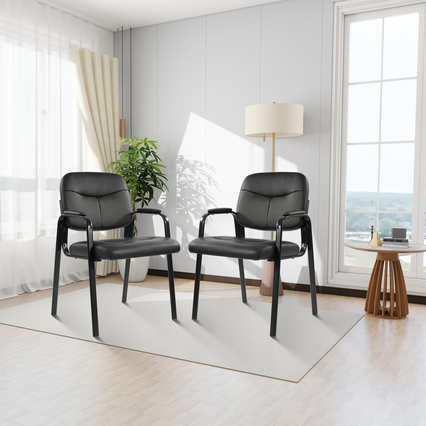 Elevon Waiting Room Chairs No Wheels Set of 4, Leather Stationary Office Reception Guest Chair with Padded Arms for Elderly Desk Conference Room Lobby Table Side Salon