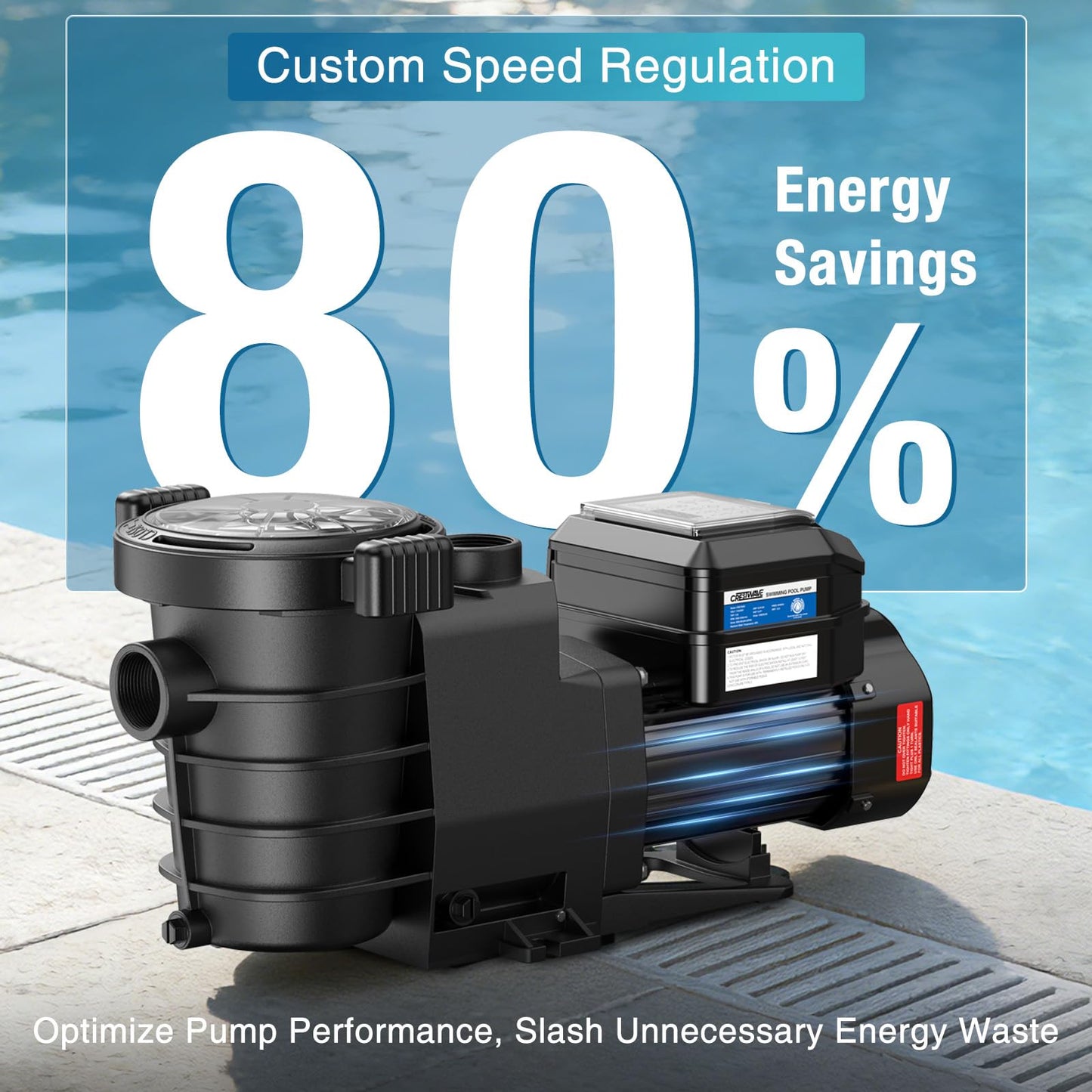 CrestWave Smart Variable Speed Pool Pump 1.5HP, Smart Life APP Control, 38 dB-Quiet, Energy Saving, AC 110V/230V, Built-in Timer, 5070 GPH High Flow, 1.5" & 2" Adapter Pool Pump for In/above Pool