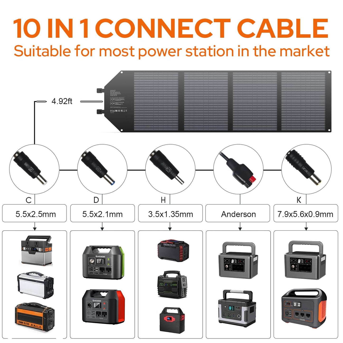 EnginStar 100W Foldable Solar Panel w/ 18V DC Outlet for Portable Power Stations EnginStar/Jackery/Rockpals/Flashfish, Portable Solar Generator with USB-A USB-C QC 3.0 for Outdoor Camping Van RV Trip