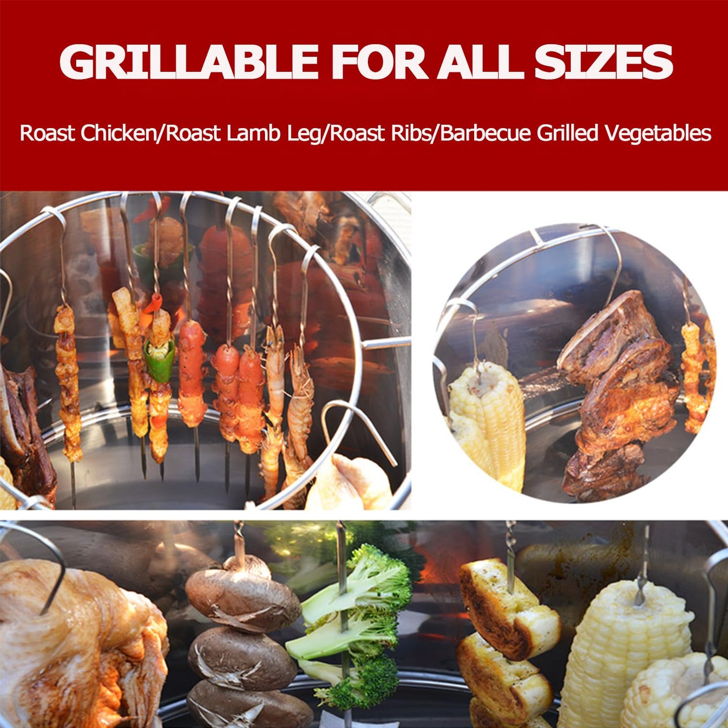 RIIGOOG Large Portable Charcoal Grills, Stainless Charcoal BBQ Grill Barrel 360° Smokeless Outdoor Barbecue Grill for Travel, Outdoor Cooking and BBQ, Camping Grill Picnic Patio Backyard