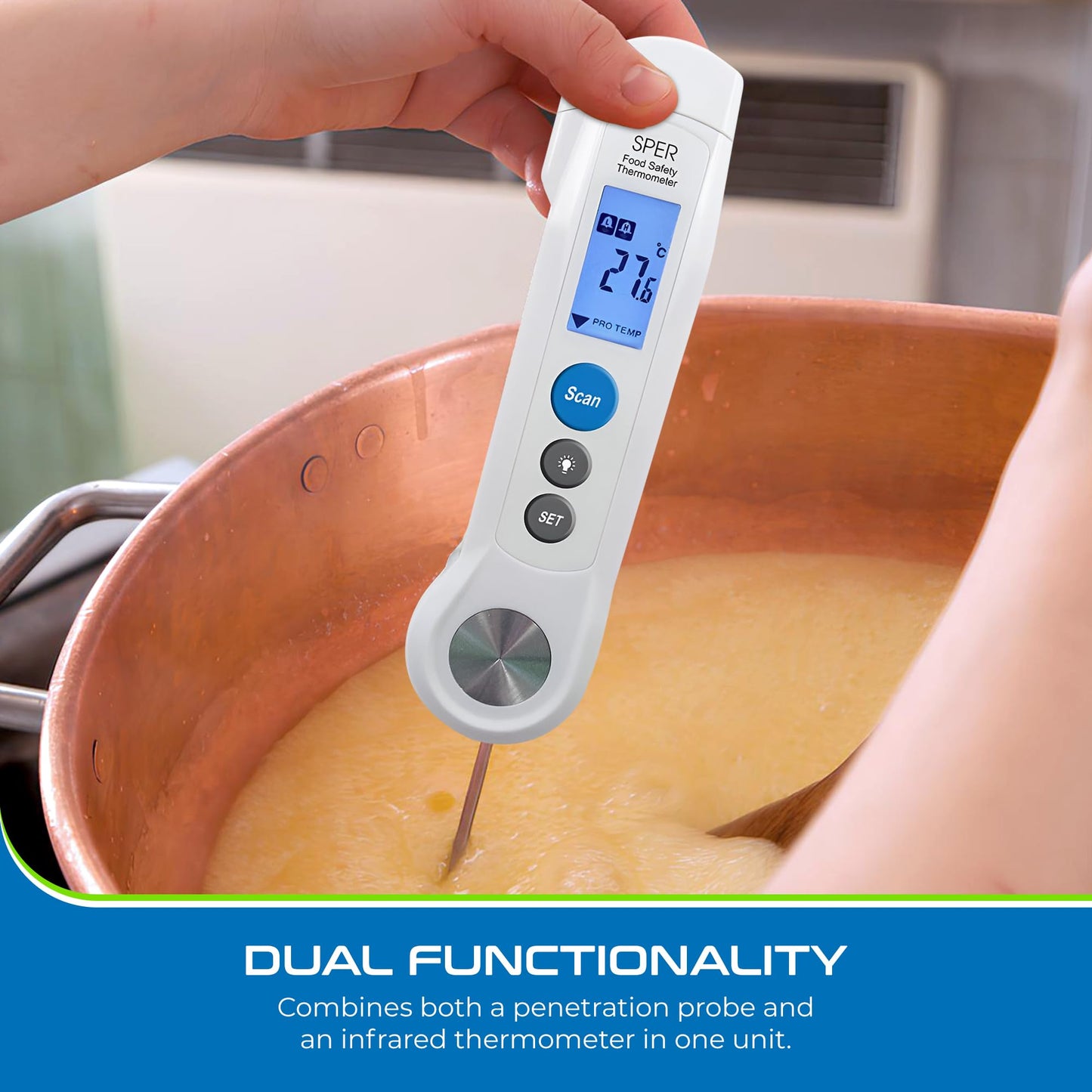 Sper Scientific Dual Function Infrared & Probe Food Safety Thermometer 800115 - Non-Contact Infrared Surface Temperature & Foldable Probe for Internal Temps, Fast & Accurate for Kitchens & more - 2 pc