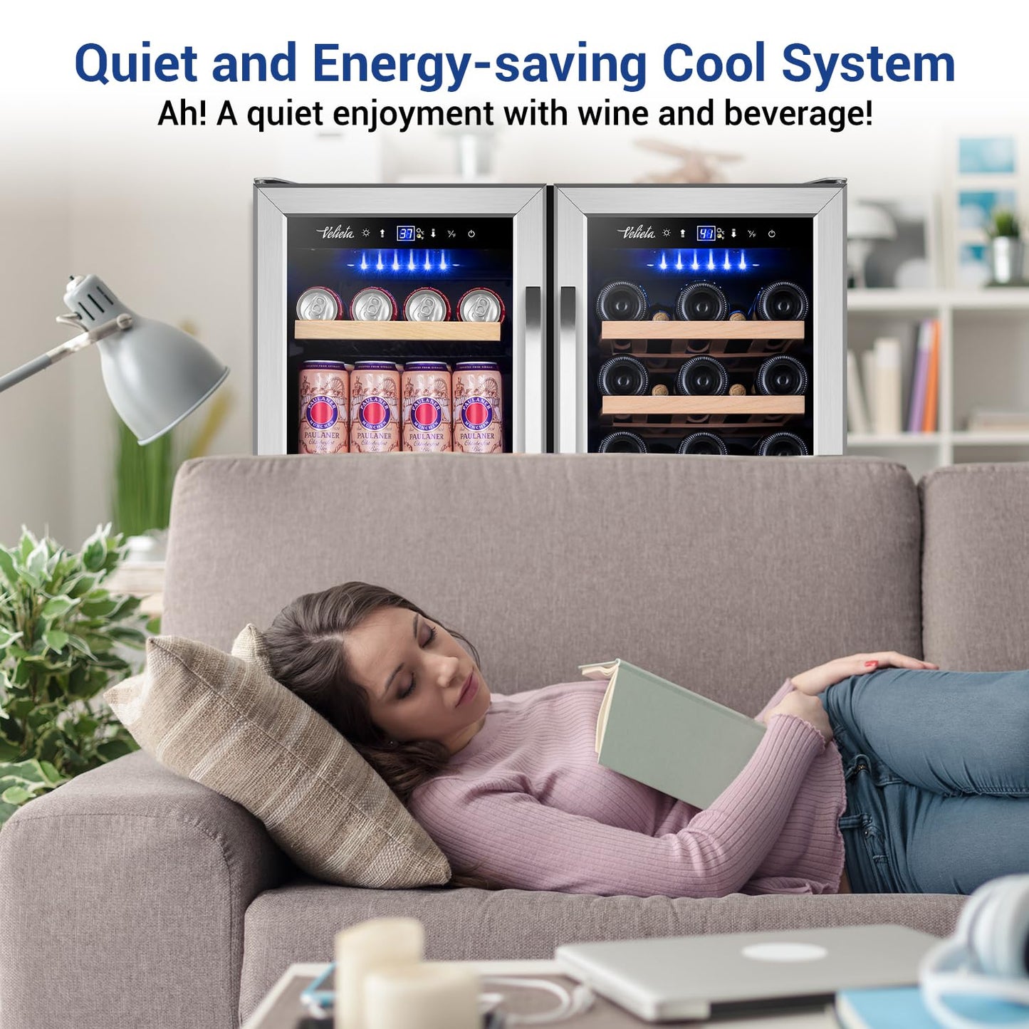 Velieta Wine and Beverage Refrigerator 30 Inch, Upgrade Dual Zone Wine Cooler, 30'' Wine beverage Fridge Built in or Freestanding Under Counter Large Capacity Glass Door Advanced Cooling System