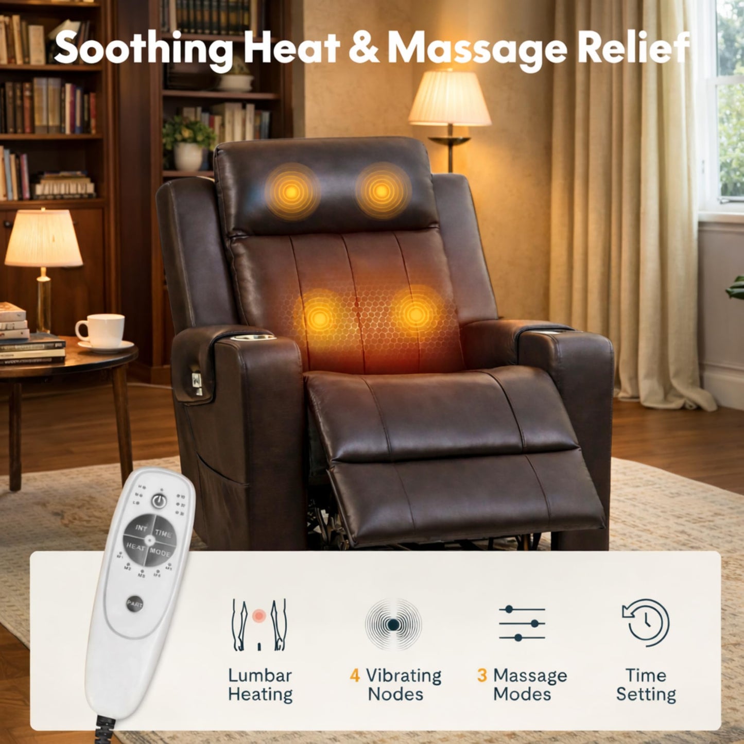 FLEXISPOT Truffle Genuine Leather Power Recliner w/ 1.2" Wall-Hugger Clearance, Electric Zero-Wall RV Recliner w/Adjustable Headrest, Massage & Heat, Home Theater Sofa, FSC-Certified, Chocolate