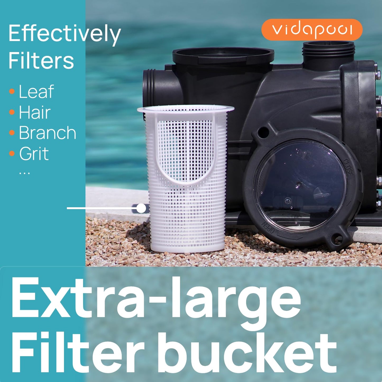 VIDAPOOL In/Above Ground Pool Pump, Self Primming High Flow (with Timer, 2HP, 8120 GPH, 220V)
