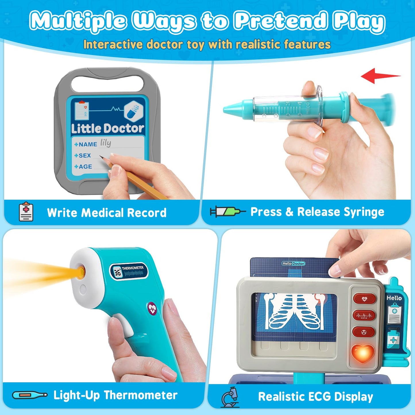 Doctor Kit for Toddlers 3-5, Pretend Doctors Play Set with Cart, Costume and Stethoscope for Kids Aged 3 4 5, Role Play Medical Toys for Girls Boys, Christmas Birthday Educational Gift for Toddler